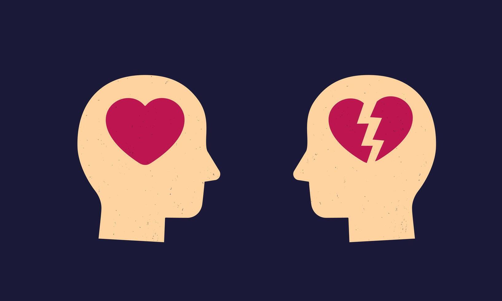 Head and heart, heartbreak icons on dark vector