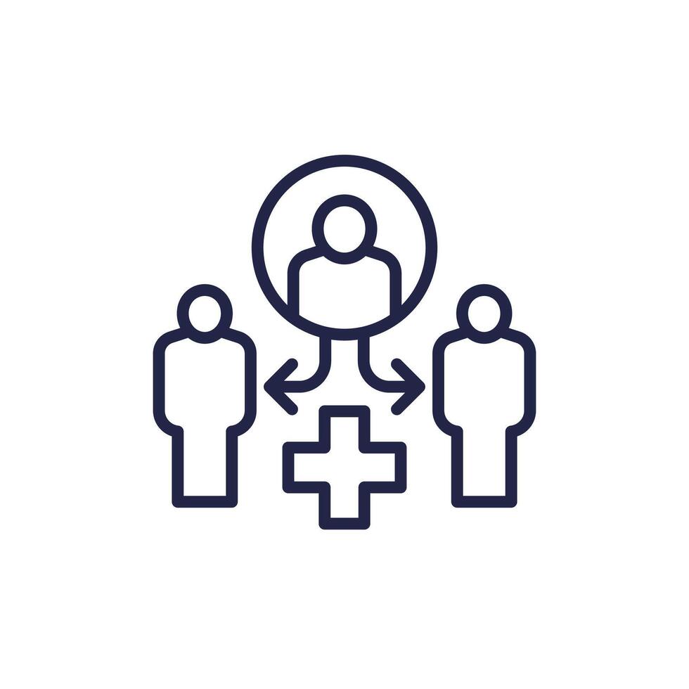Medical referrals, patients line icon on white vector