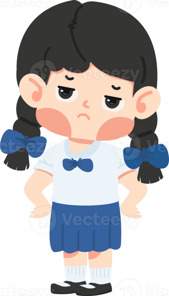 Kid girl student with a bored expression cartoon png