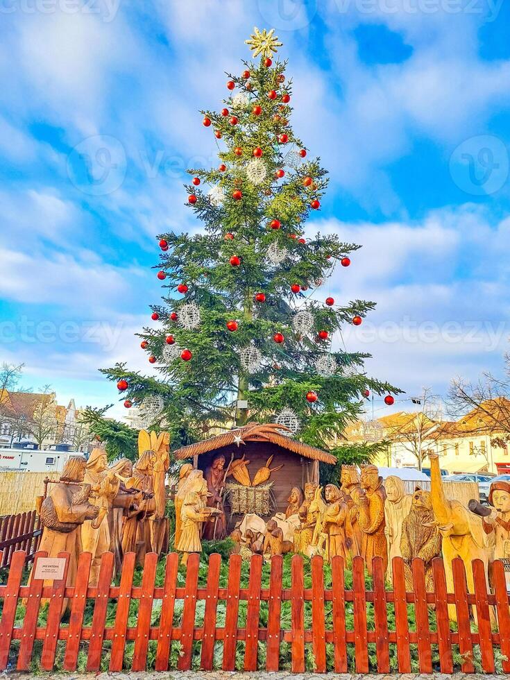 Bethlehem near the Christmas tree on the central square of Beroun.Czech Republic photo