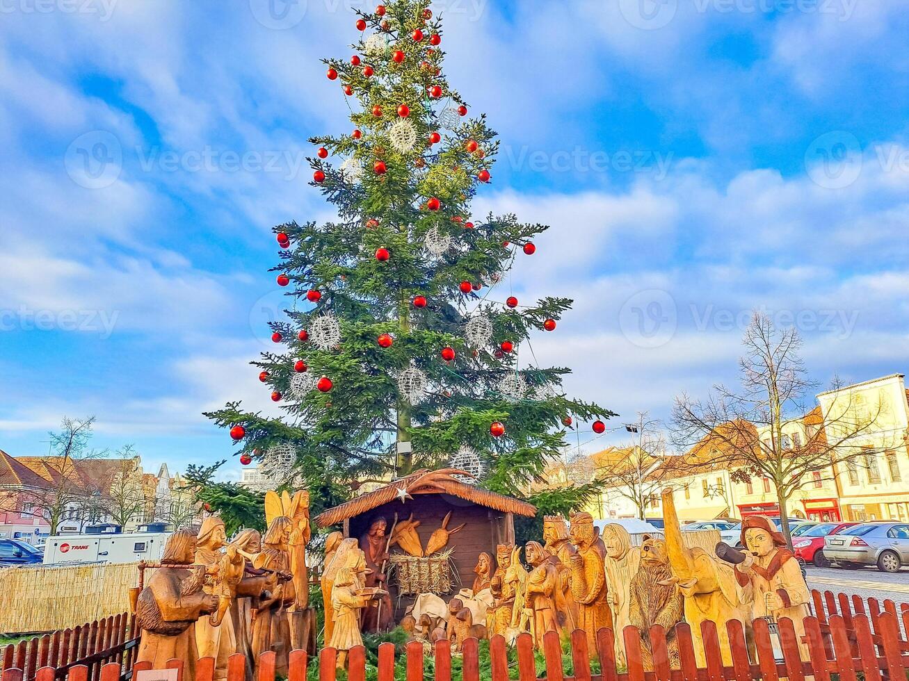 Bethlehem near the Christmas tree on the central square of Beroun.Czech Republic photo