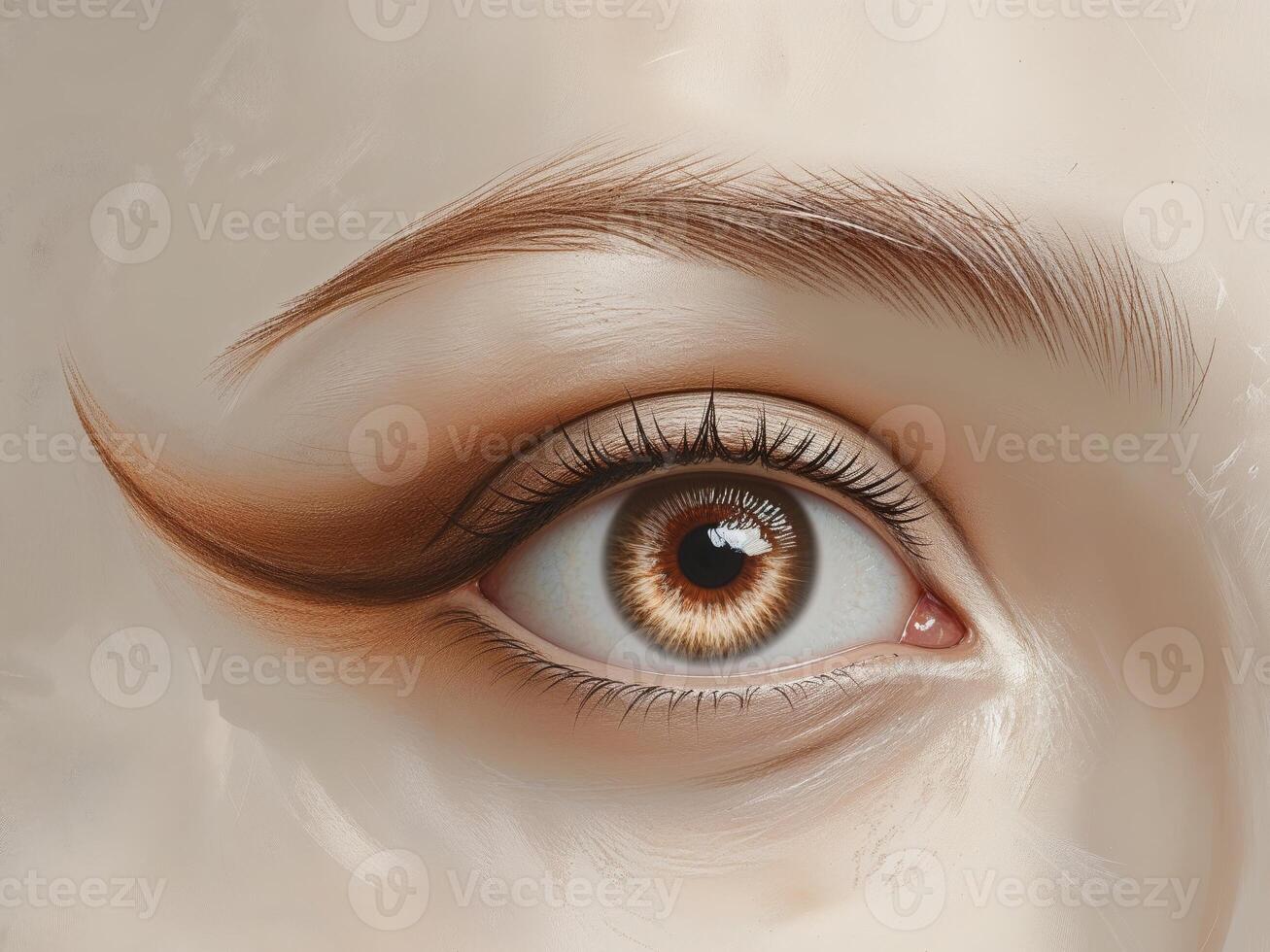Delicate Eye Drawing with Soft Makeup and Eyebrow photo