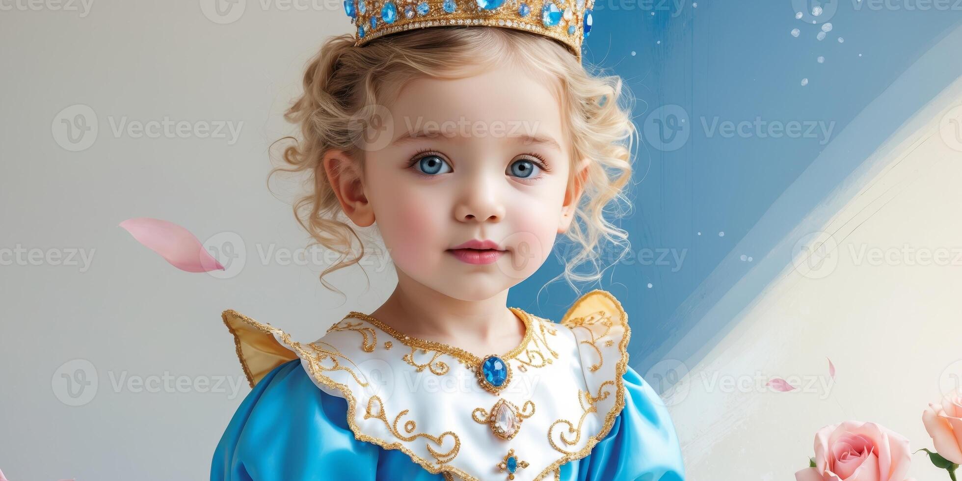 A young girl in a blue princess costume with a tiara photo