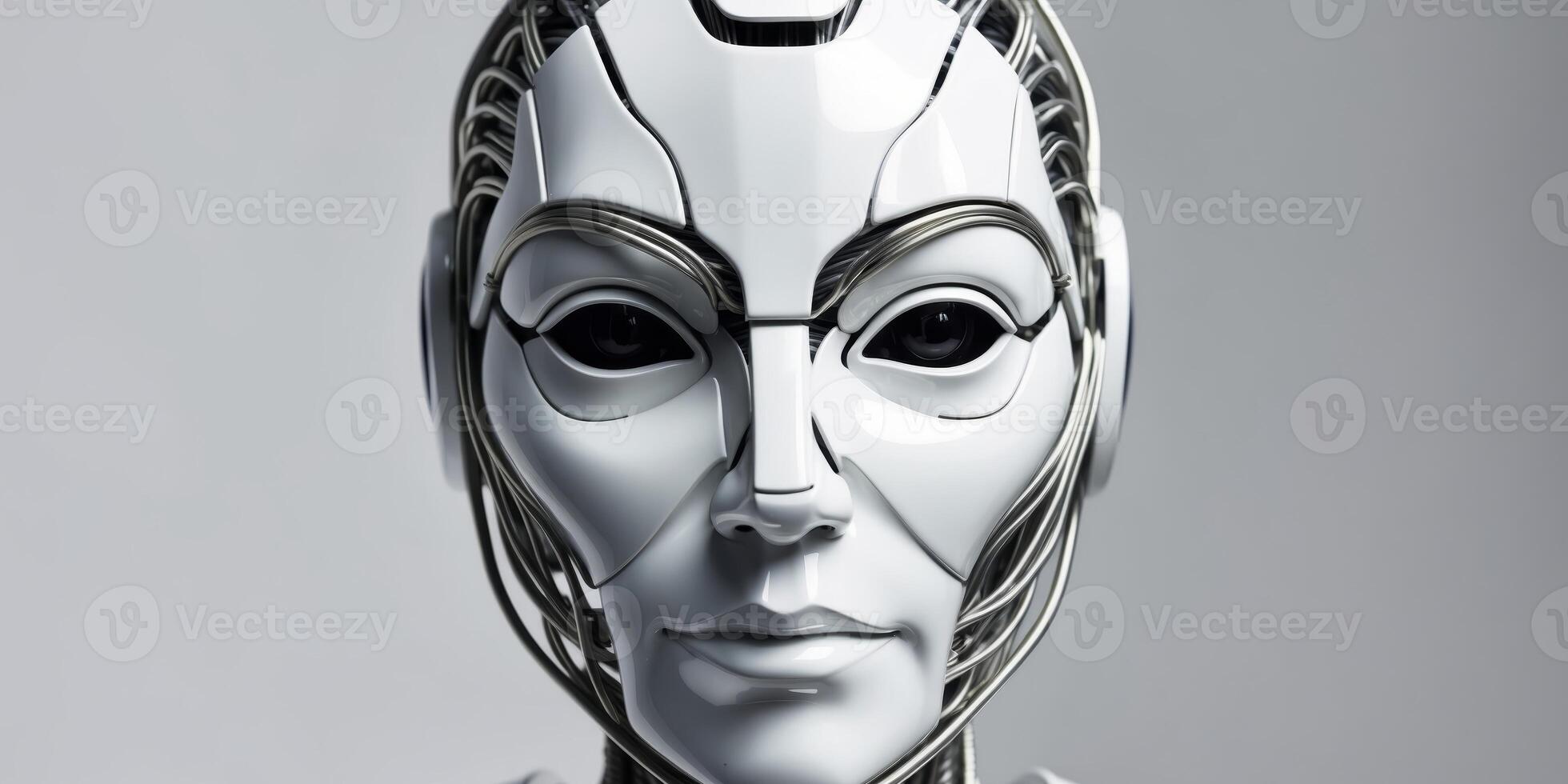 A robot with a face made of metal and wiresA robot with a face made of metal and wires. photo