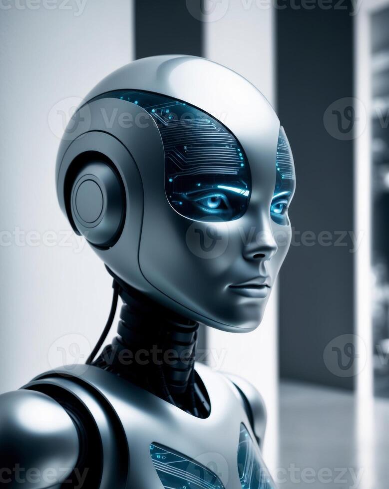 Futuristic Robot with Sleek Design and Large Head. photo