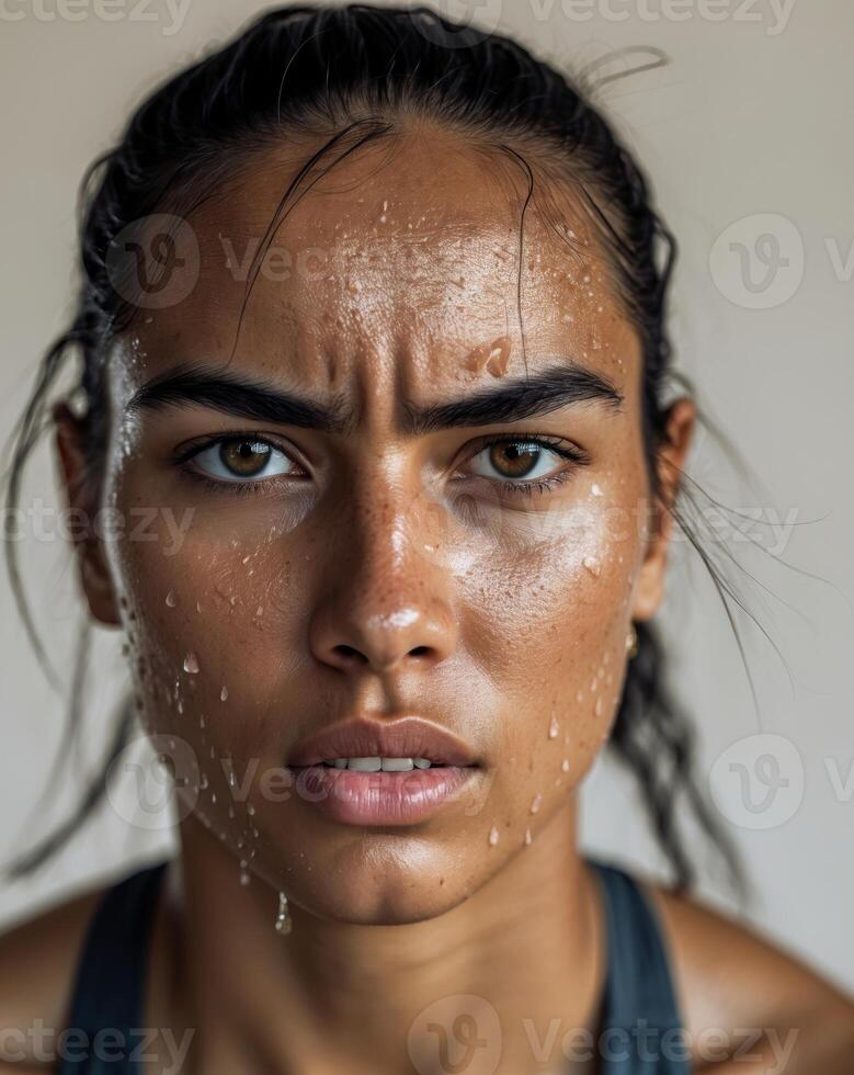 determined athlete a close up of an athlete with sweat on their. photo