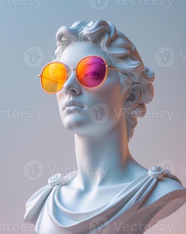 A modern twist on classical art with a sculpted bust wearing stylish sunglasses photo