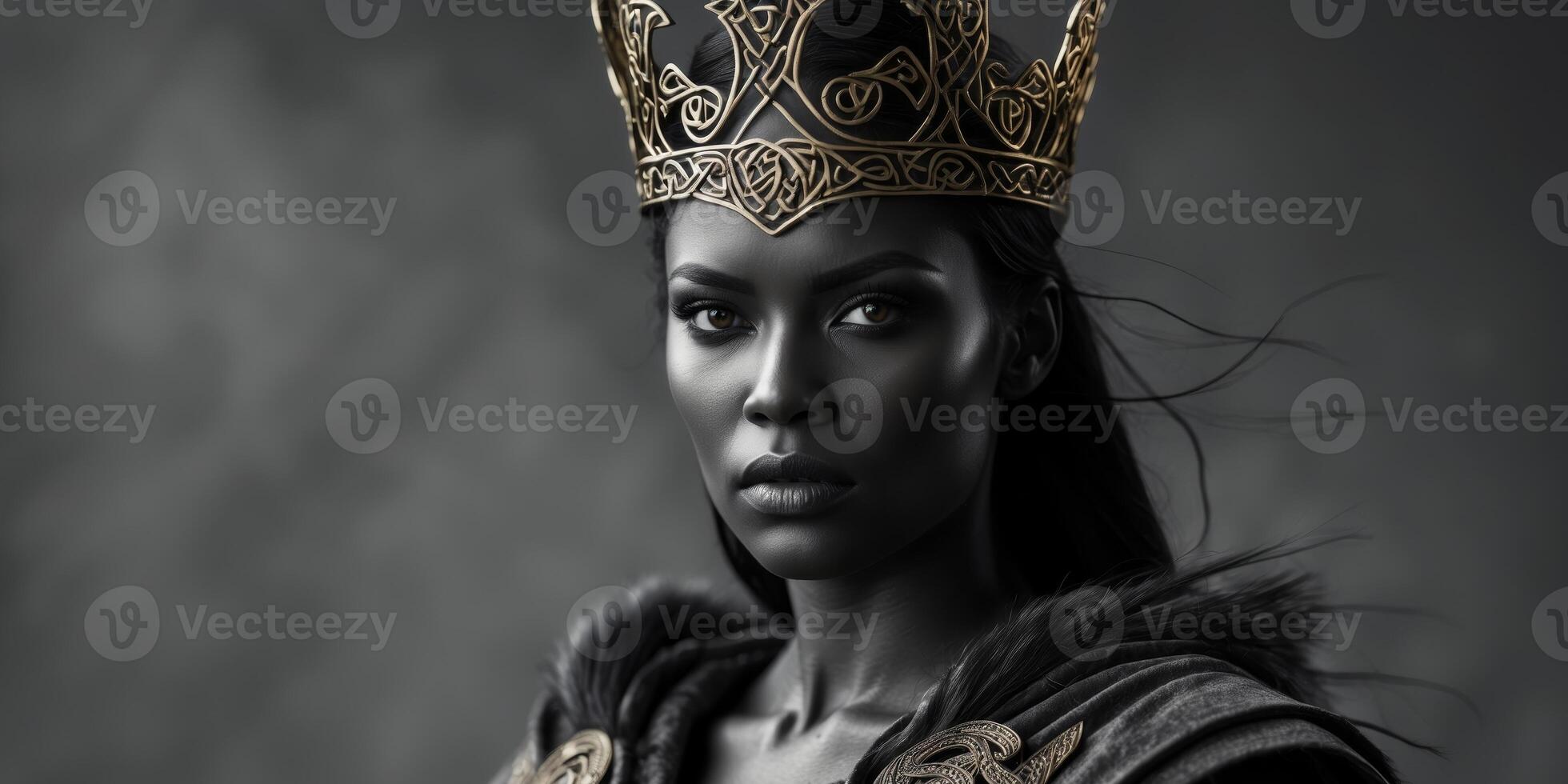 Fierce Warrior Queen with Crown and Intense Expression in Harmony photo