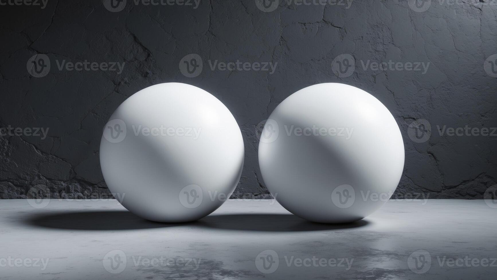 Two white spheres on a textured black wallTwo white spheres on a textured black wall. photo