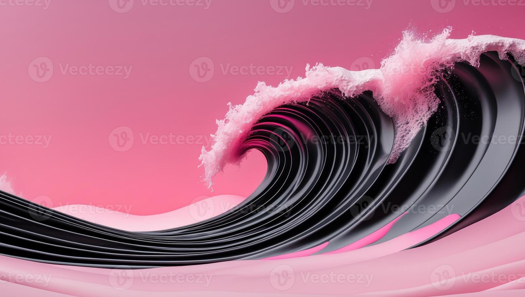 A black and red wave with a pink sky in the backgroundA black and red wave with a pink sky in the background. photo