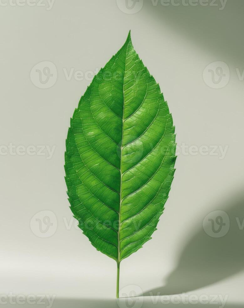 Vibrant green leaf showcases intricate texture and natural beautVibrant green leaf showcases intricate texture and natural beaut. photo
