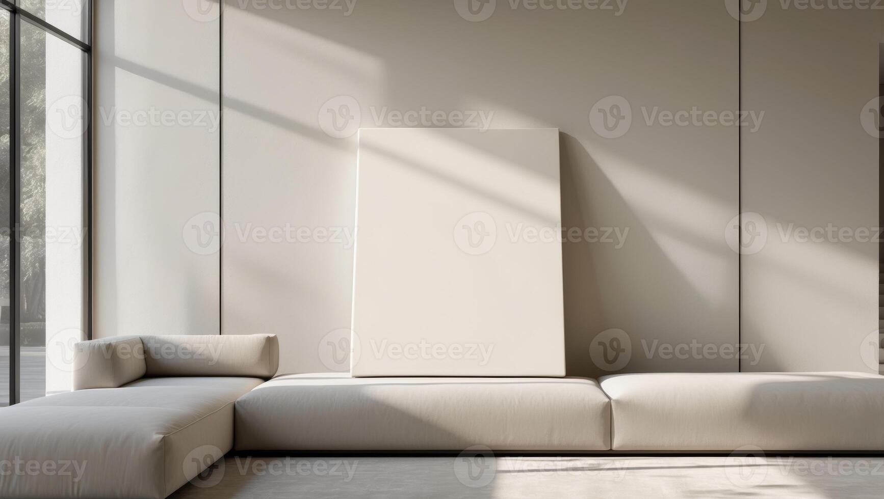Modern Living Room Interior with Blank Canvas Mockup photo