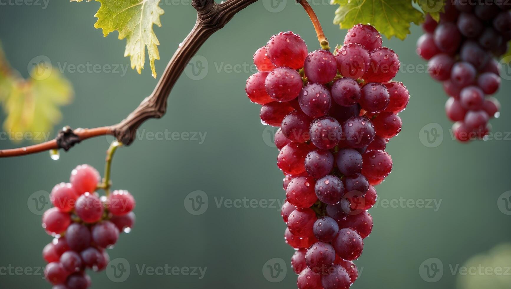 Closeup of a Fresh Ripe Red Grape Cluster on the Vine photo