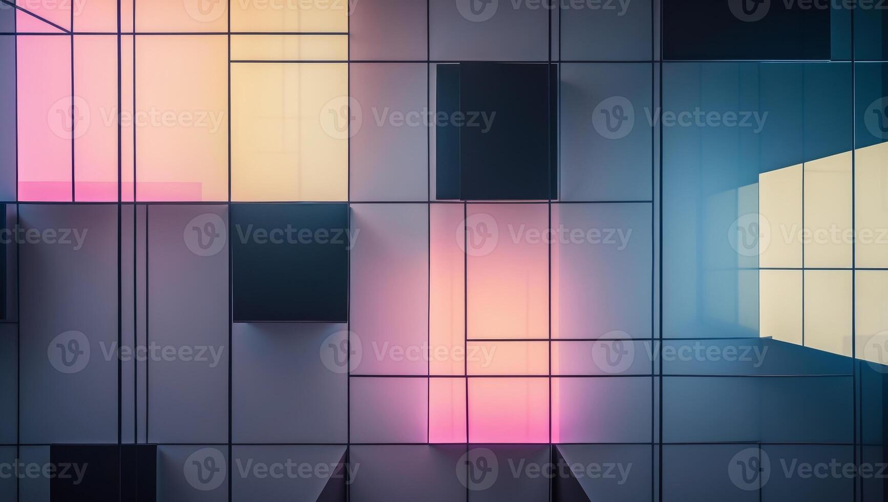 Abstract background with neon lights and dark squares photo