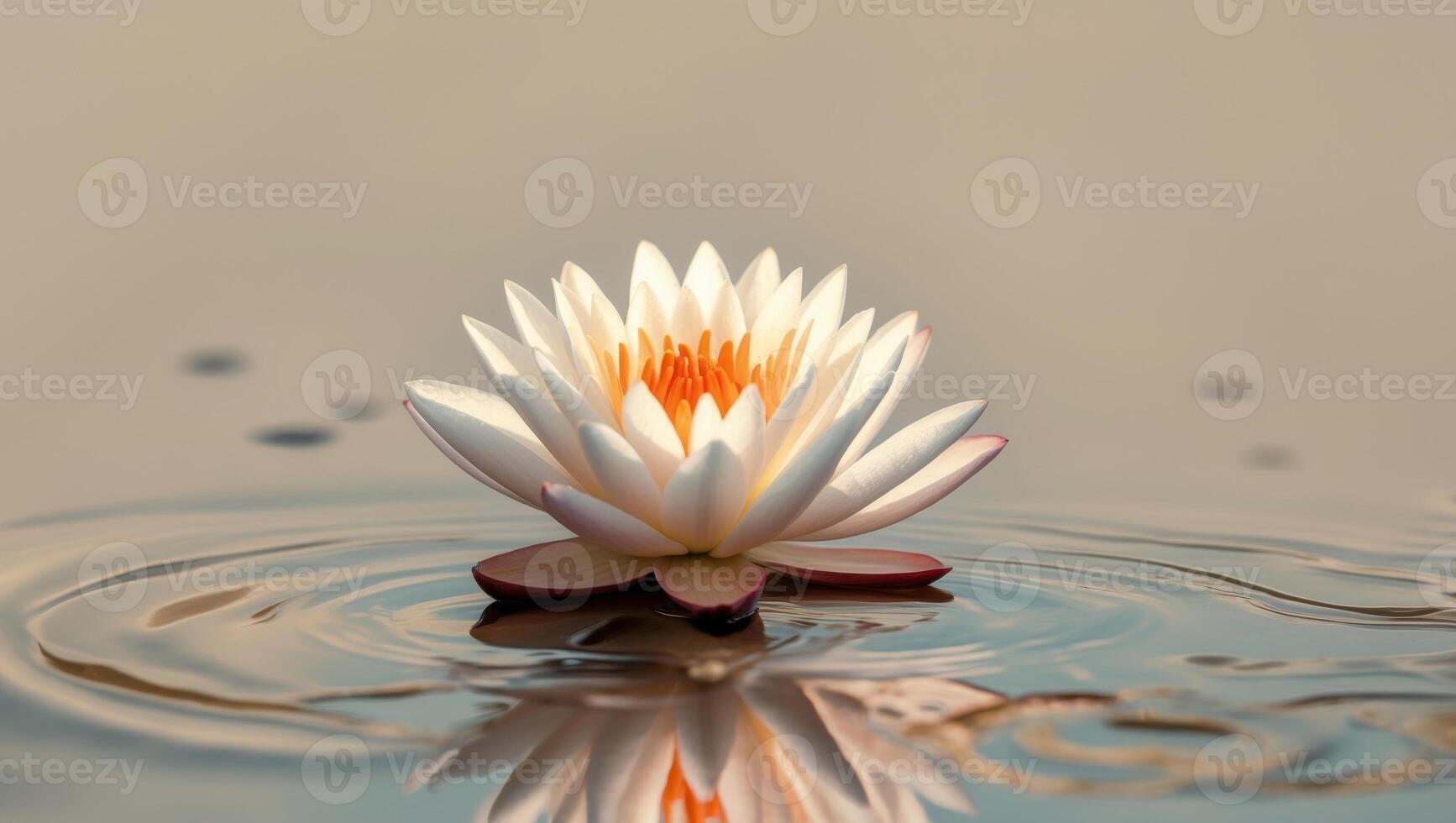 White Water Lily Flower with Orange Center BloomsWhite Water Lily Flower with Orange Center Blooms. photo
