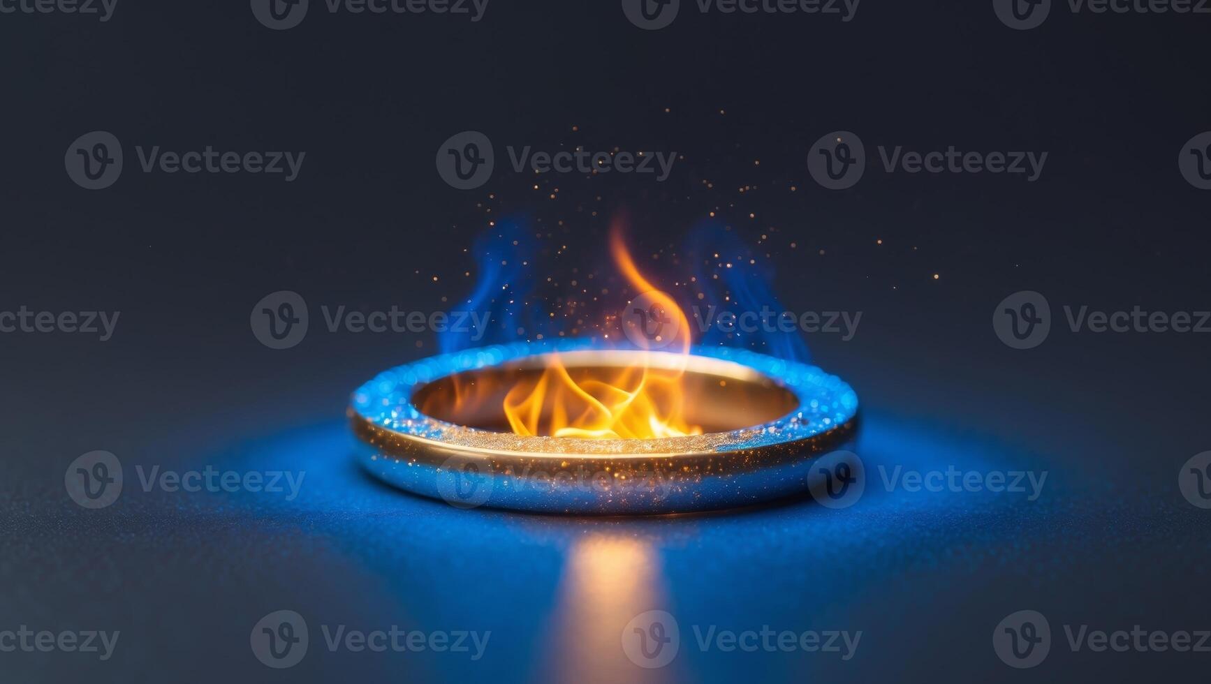 Glowing Blue And Gold Ring With Inner Fire photo