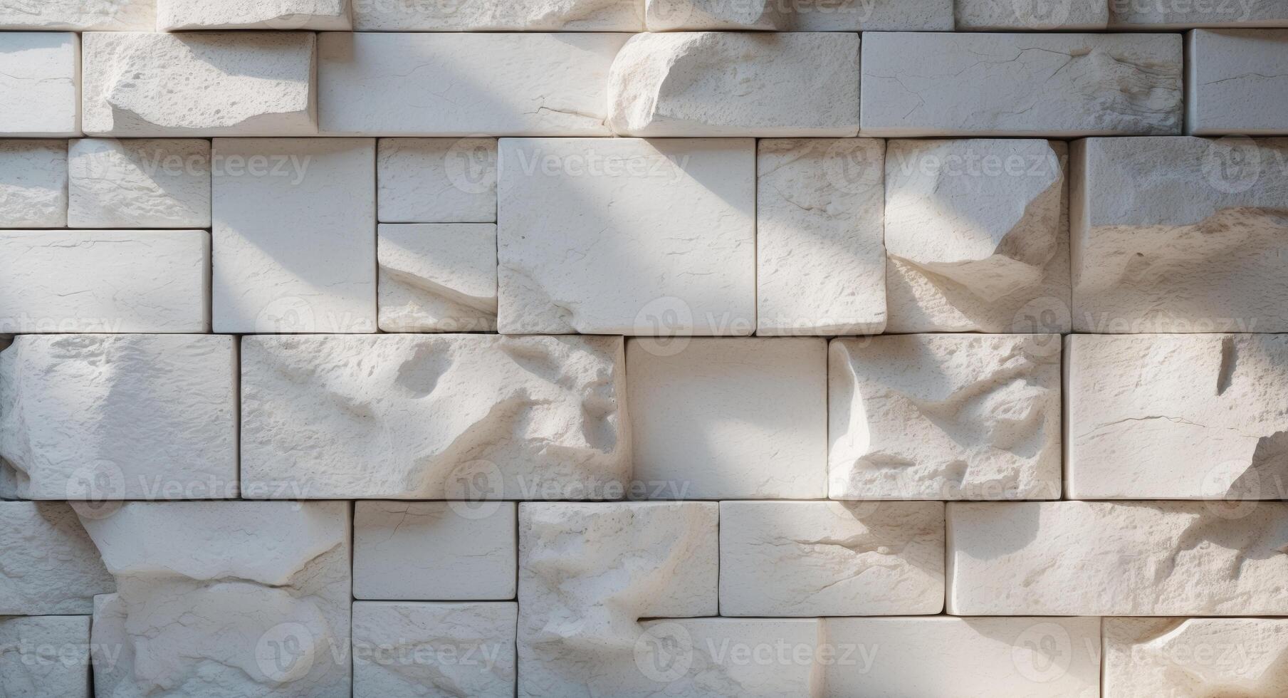 Textured white stone wall with irregular blocks photo