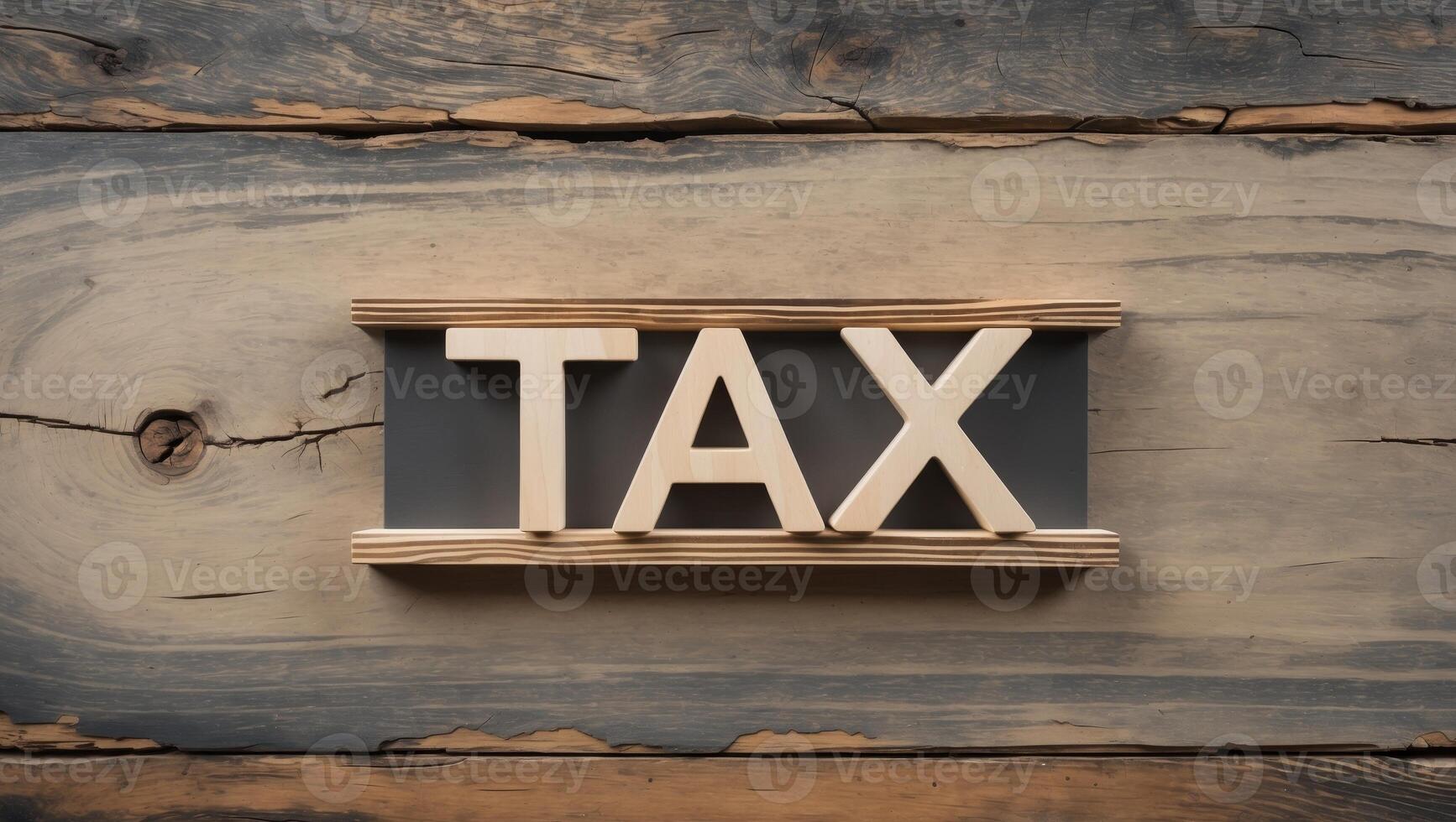 Wooden Tax Concept Sign on Rustic Background Representing Financial and Taxation ThemesWooden Tax Concept Sign on Rustic Background Representing Financial and Taxation Themes. photo