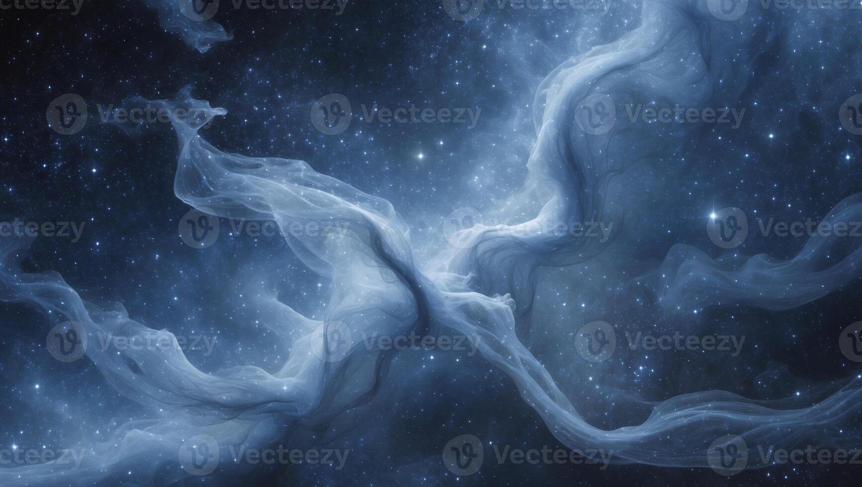 Abstract blue nebula with glittering stars photo