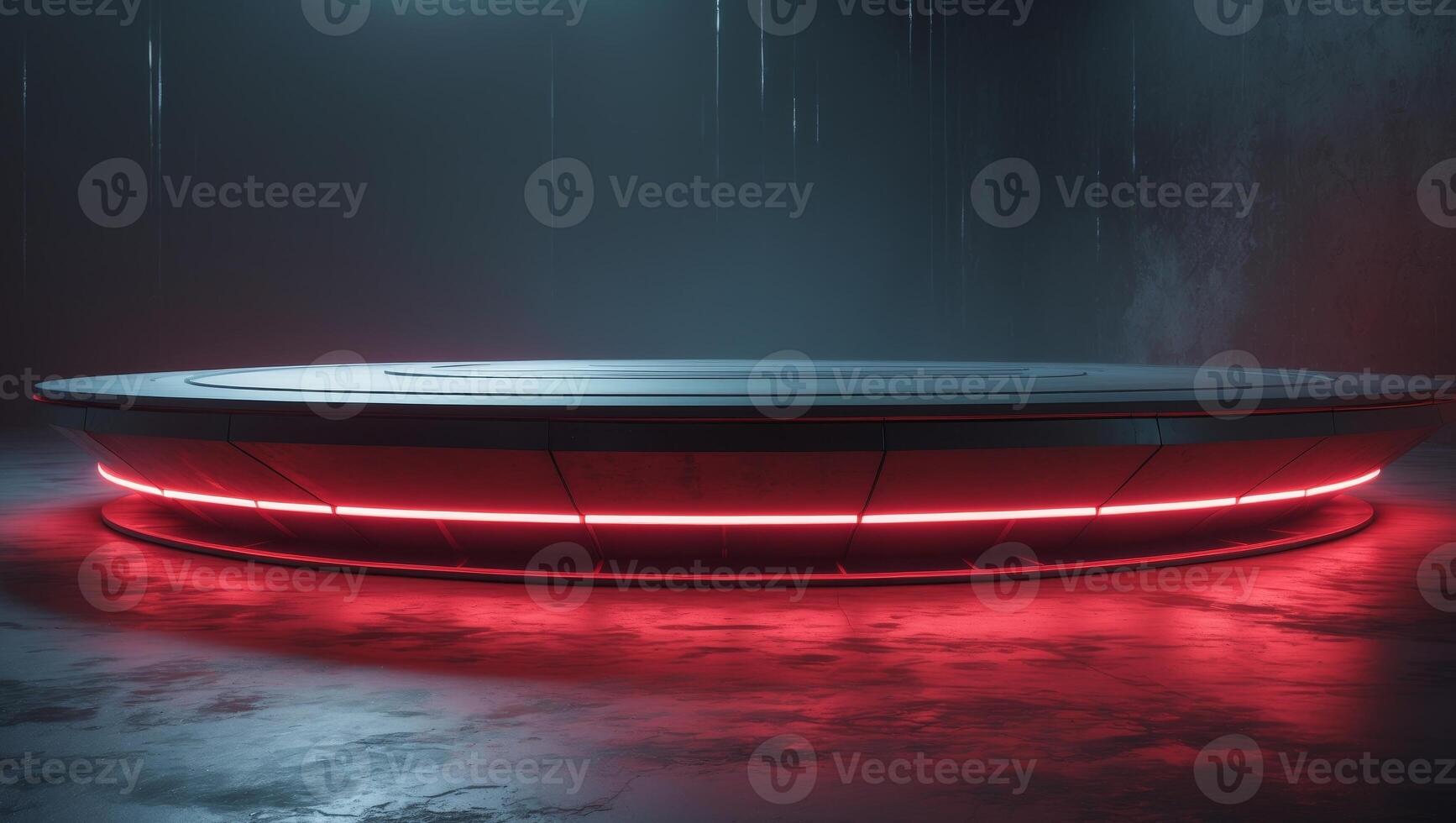 Futuristic Circular Platform with Glowing Red Neon Lights photo