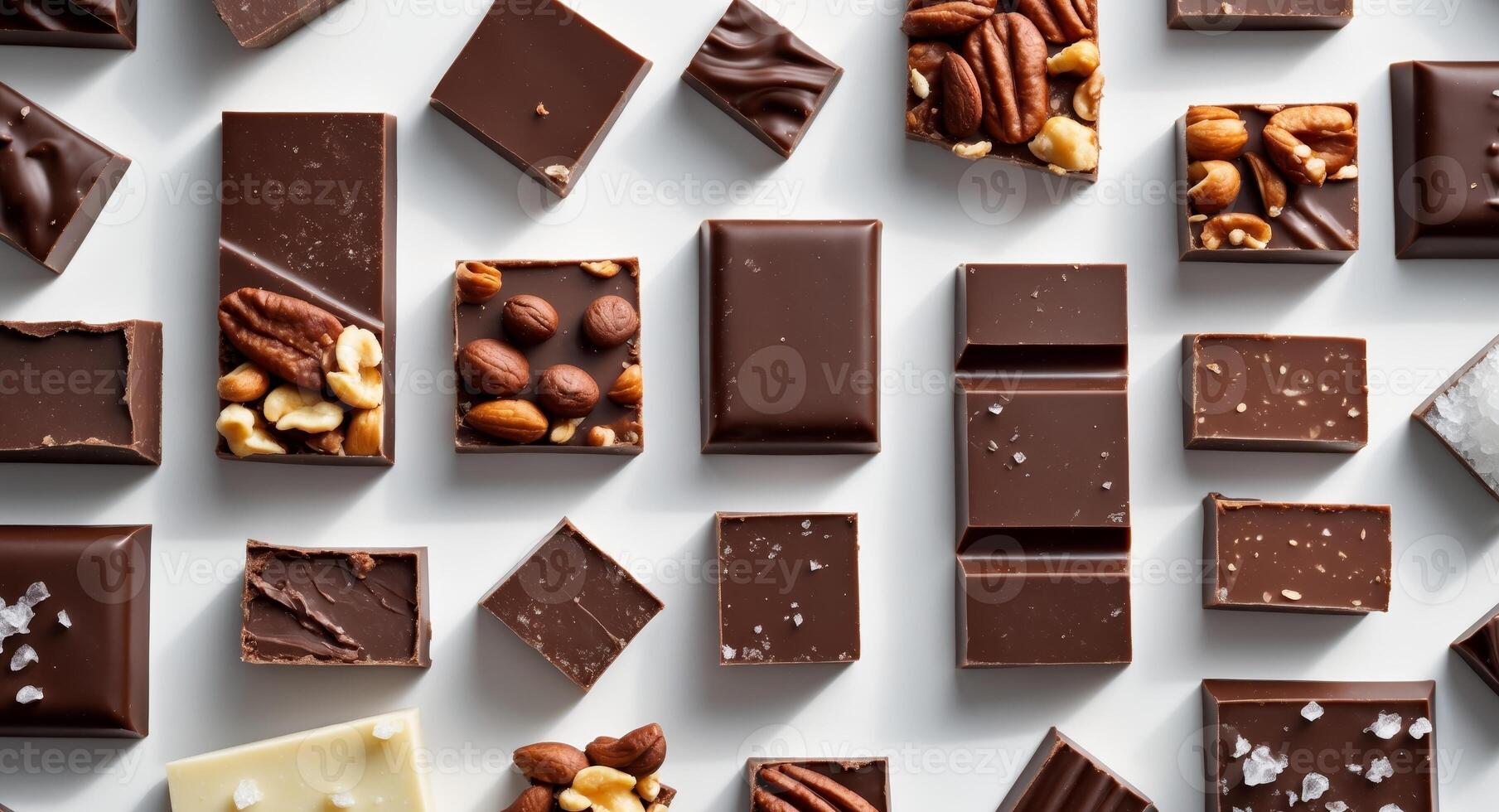 Assorted gourmet chocolate squares with varied textures and rich brown tonesAssorted gourmet chocolate squares with varied textures and rich brown tones. photo
