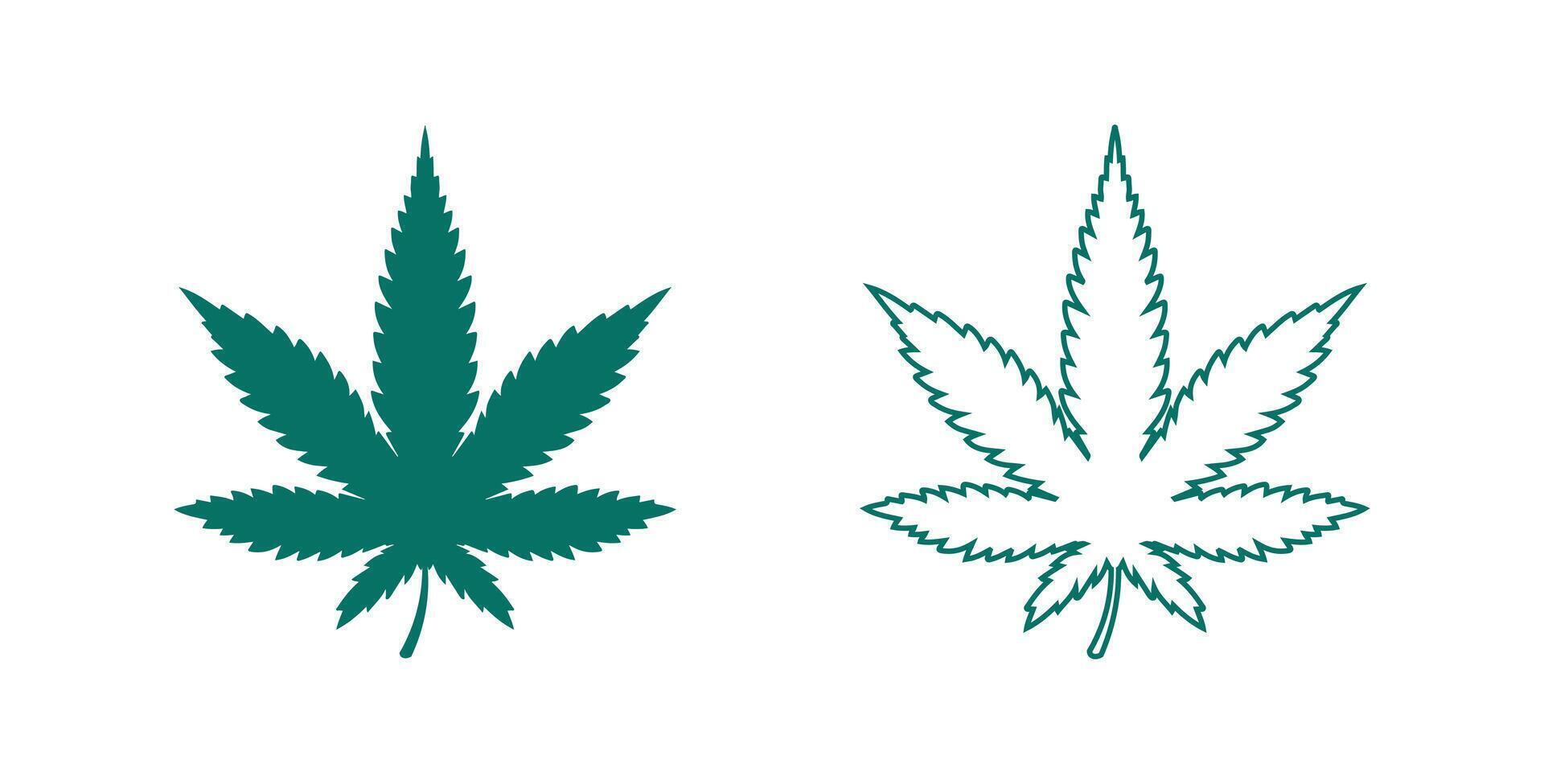 cannabis logo and marijuana leaf icon design art on green colour vector