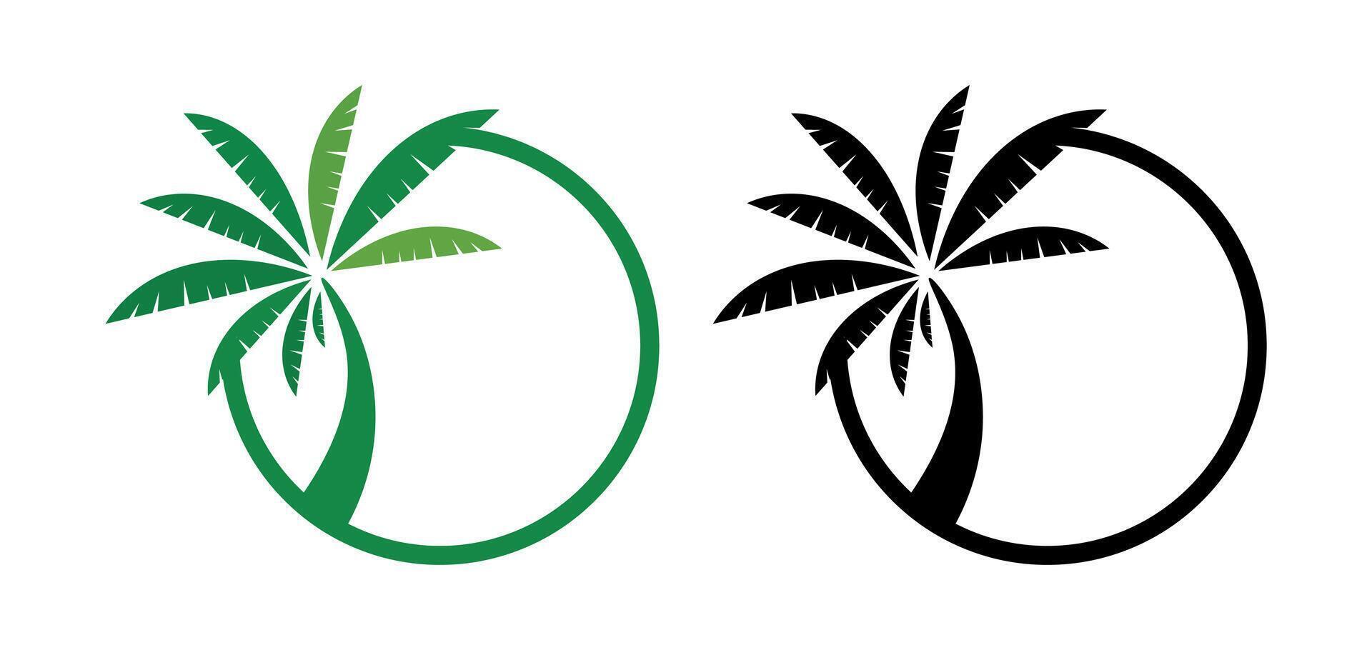 Palm tree summer logo template sunset beach ocean and nature on white background vector