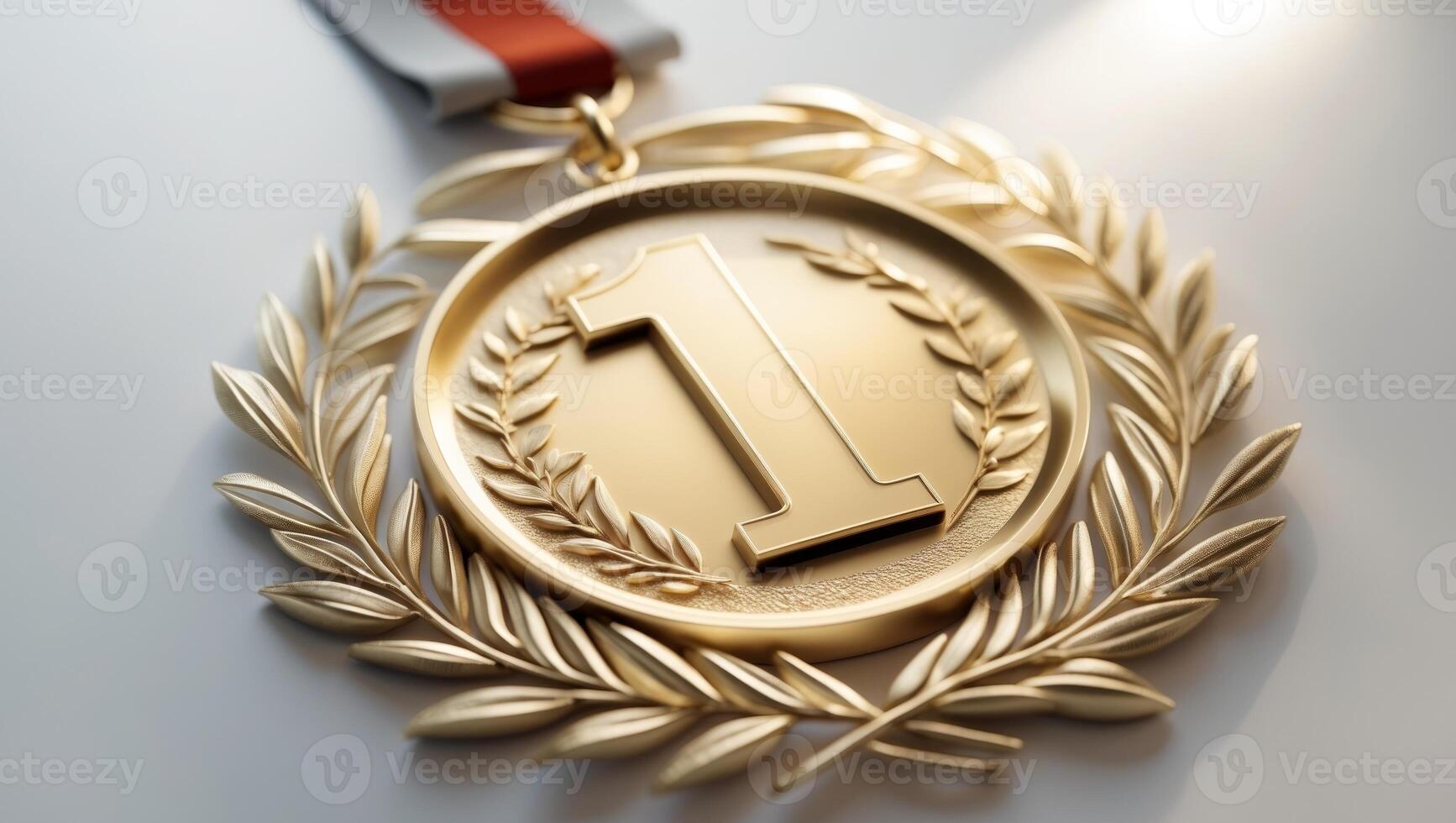 Celebrating excellence with a prestigious gold medal showcasing the number one in bold relief surrounded by intricate laurel motifs photo