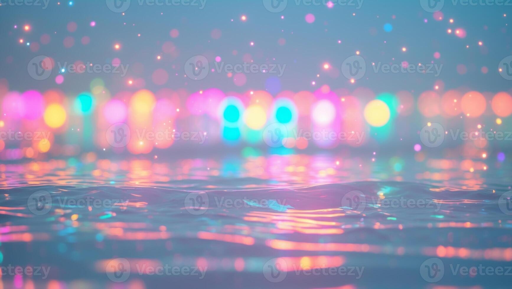 Abstract background of colorful lights reflected in water photo