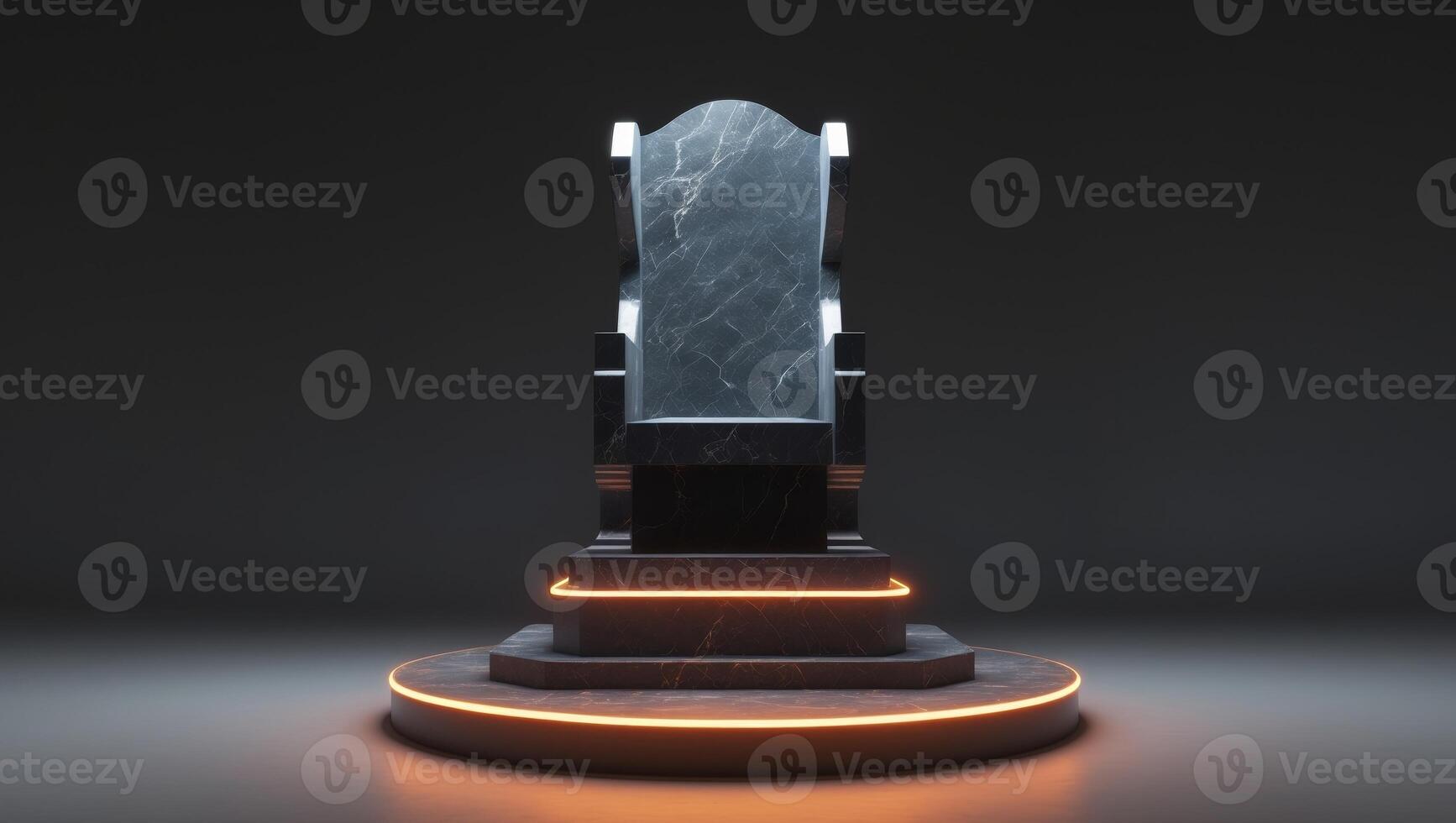 Dark Marble Throne Glowing Orange Halo Platform Base. photo