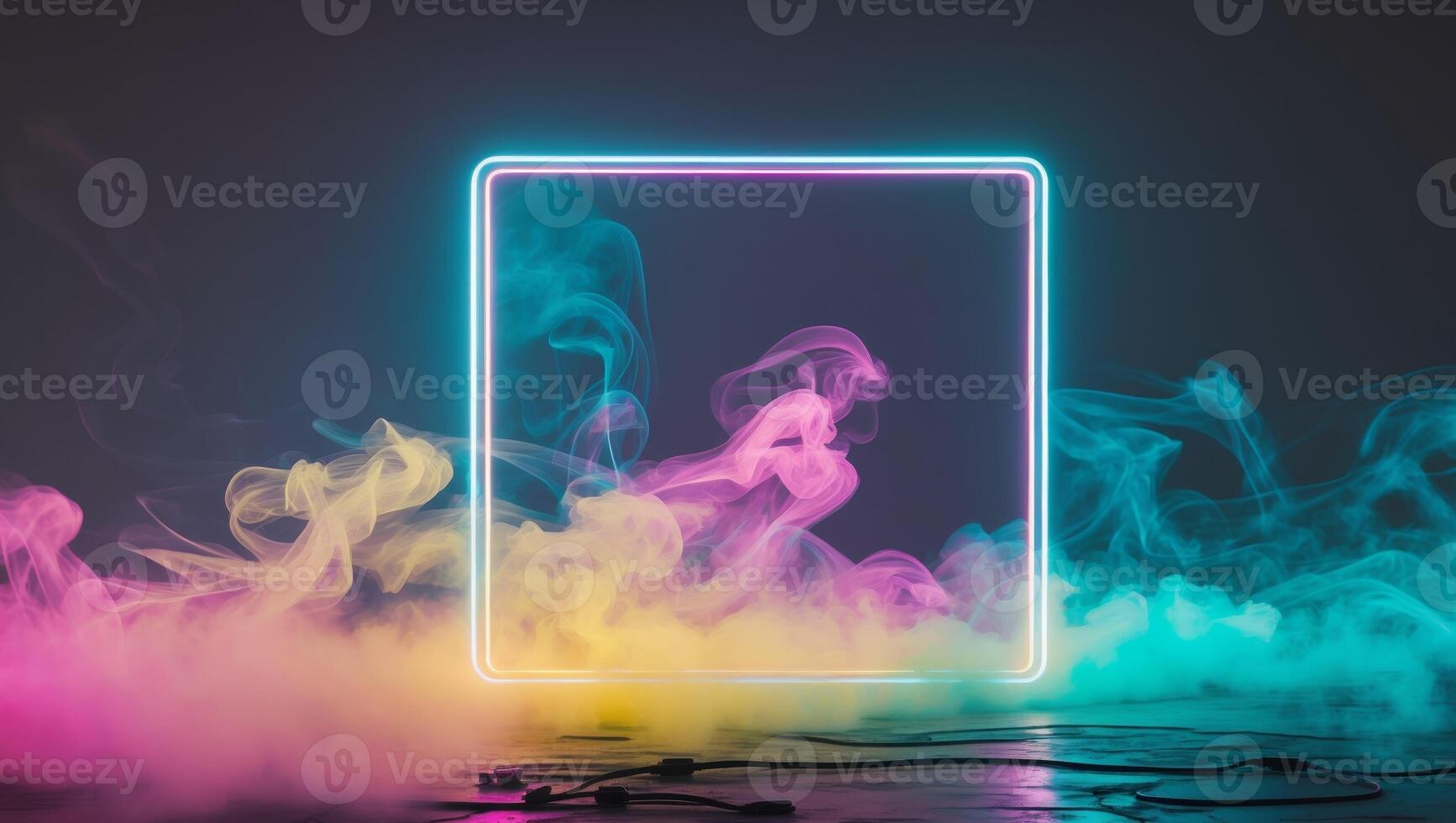 Cyberpunk neon frame illuminated smoke dynamic vibrant abstract design. photo