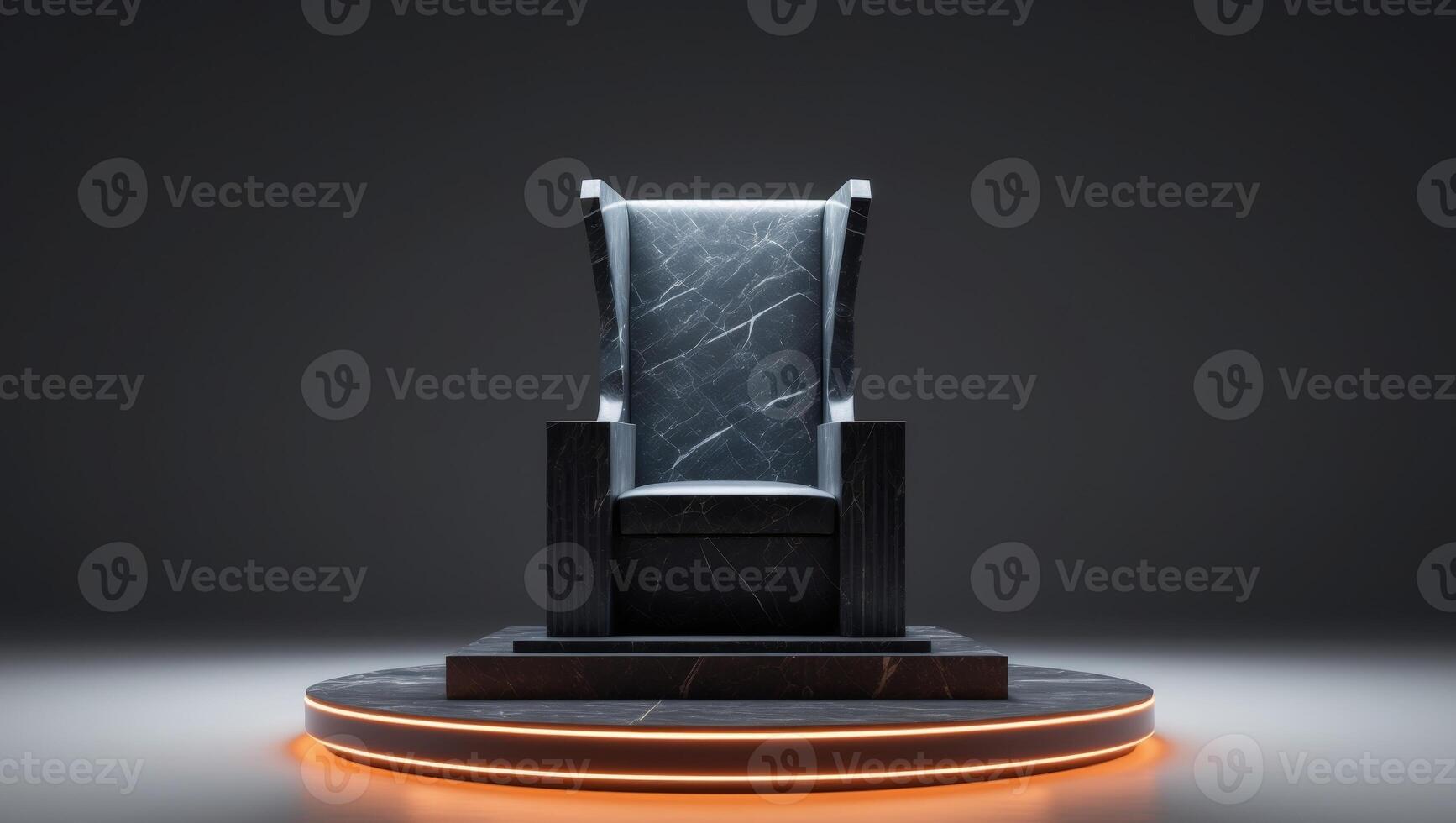 Dark Marble Throne Glowing Orange Halo Platform Base.Dark Marble Throne Glowing Orange Halo Platform Base. photo