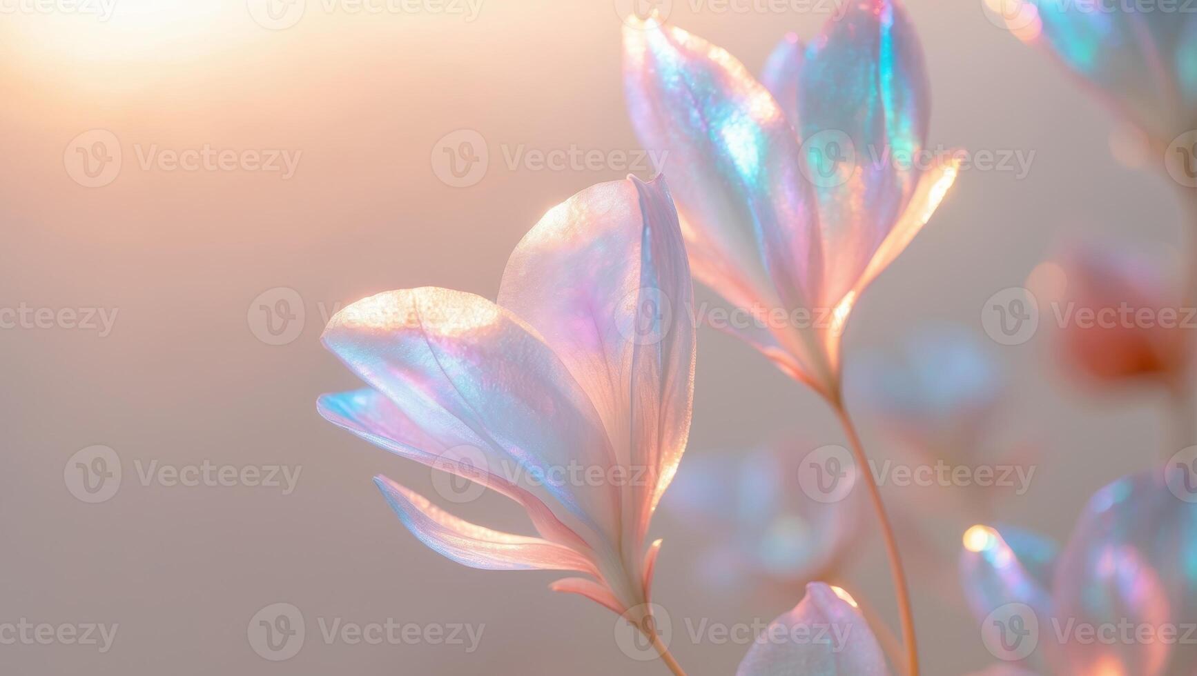 Elegant Abstract Design with Iridescent Floral Petals in Soft Pastel Sunset LightElegant Abstract Design with Iridescent Floral Petals in Soft Pastel Sunset Light. photo