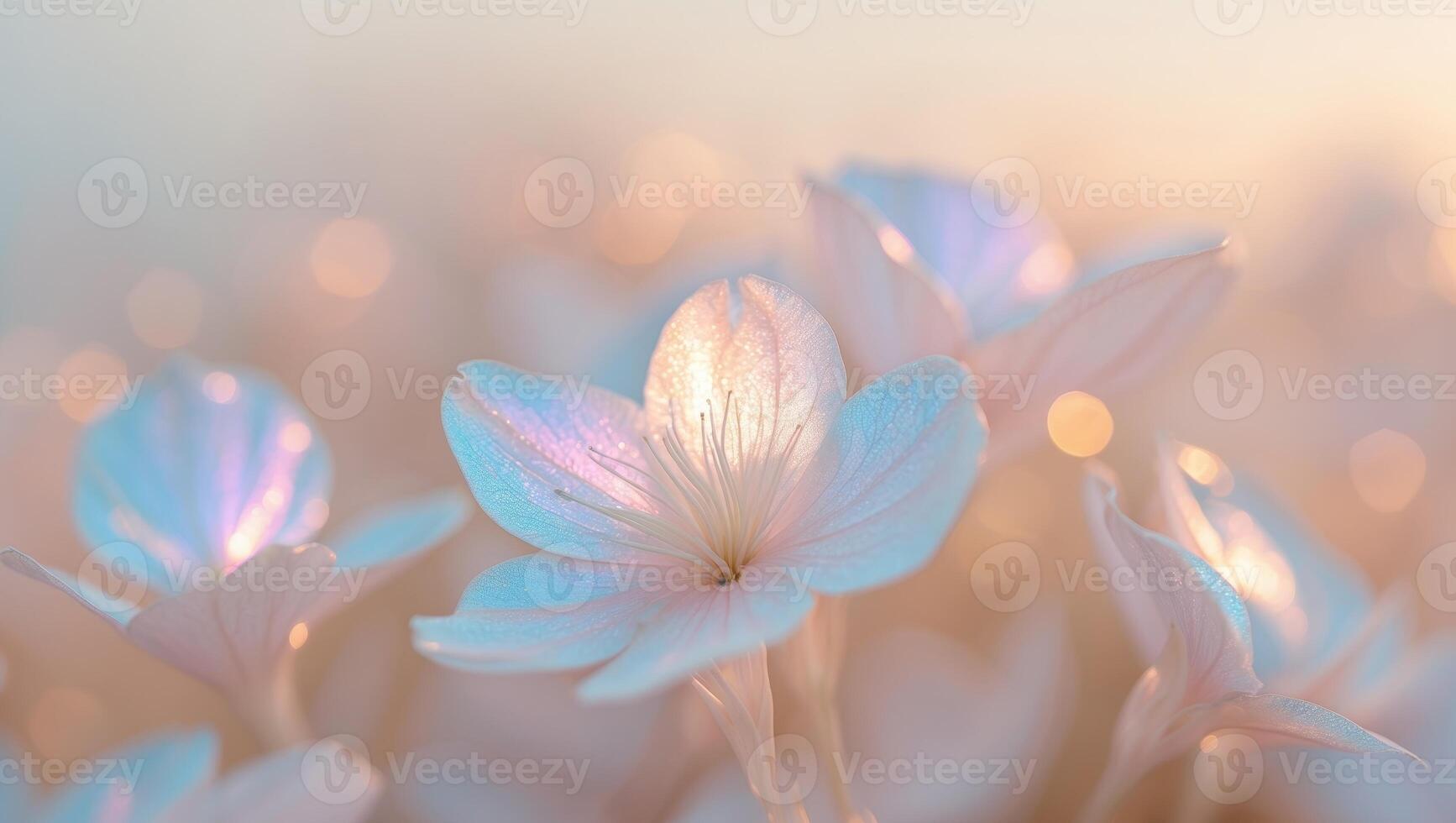 Elegant Abstract Design with Iridescent Floral Petals in Soft Pastel Sunset Light photo