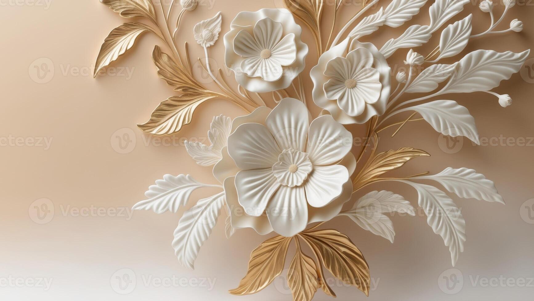 Elegant ornate floral embossed design on soft cream backgroundElegant ornate floral embossed design on soft cream background. photo