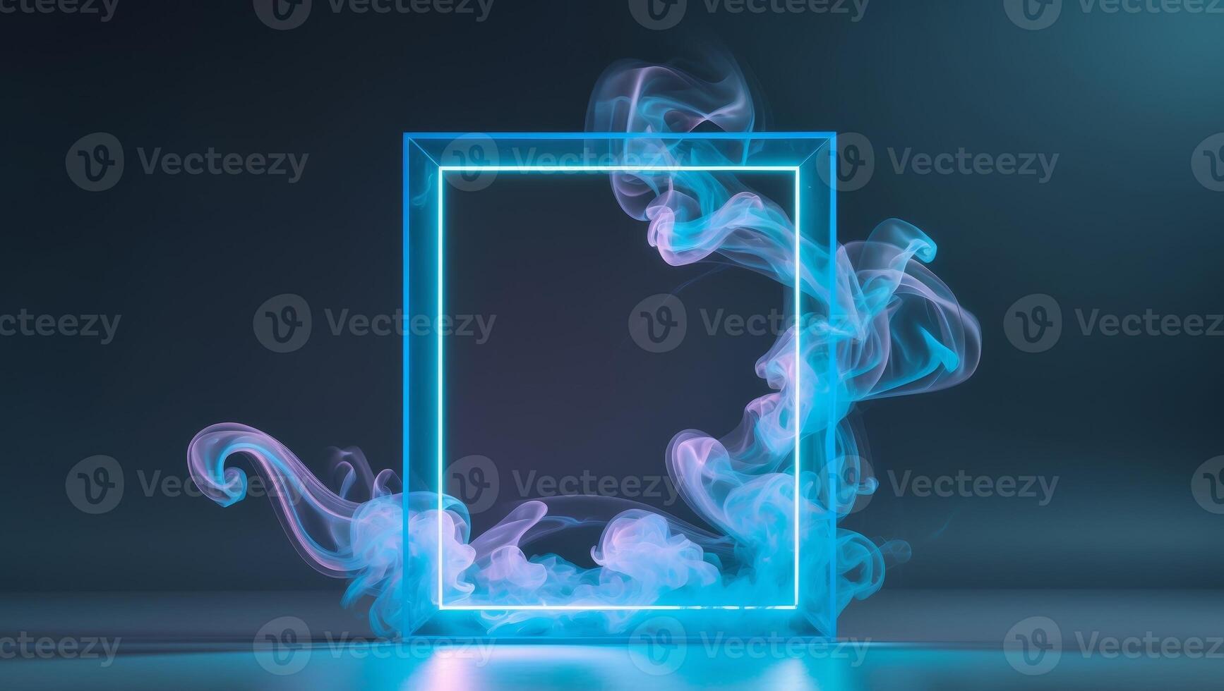 Glowing Neon Frame with Vibrant Smoke and Dramatic Lighting in Cyberpunk Style. photo