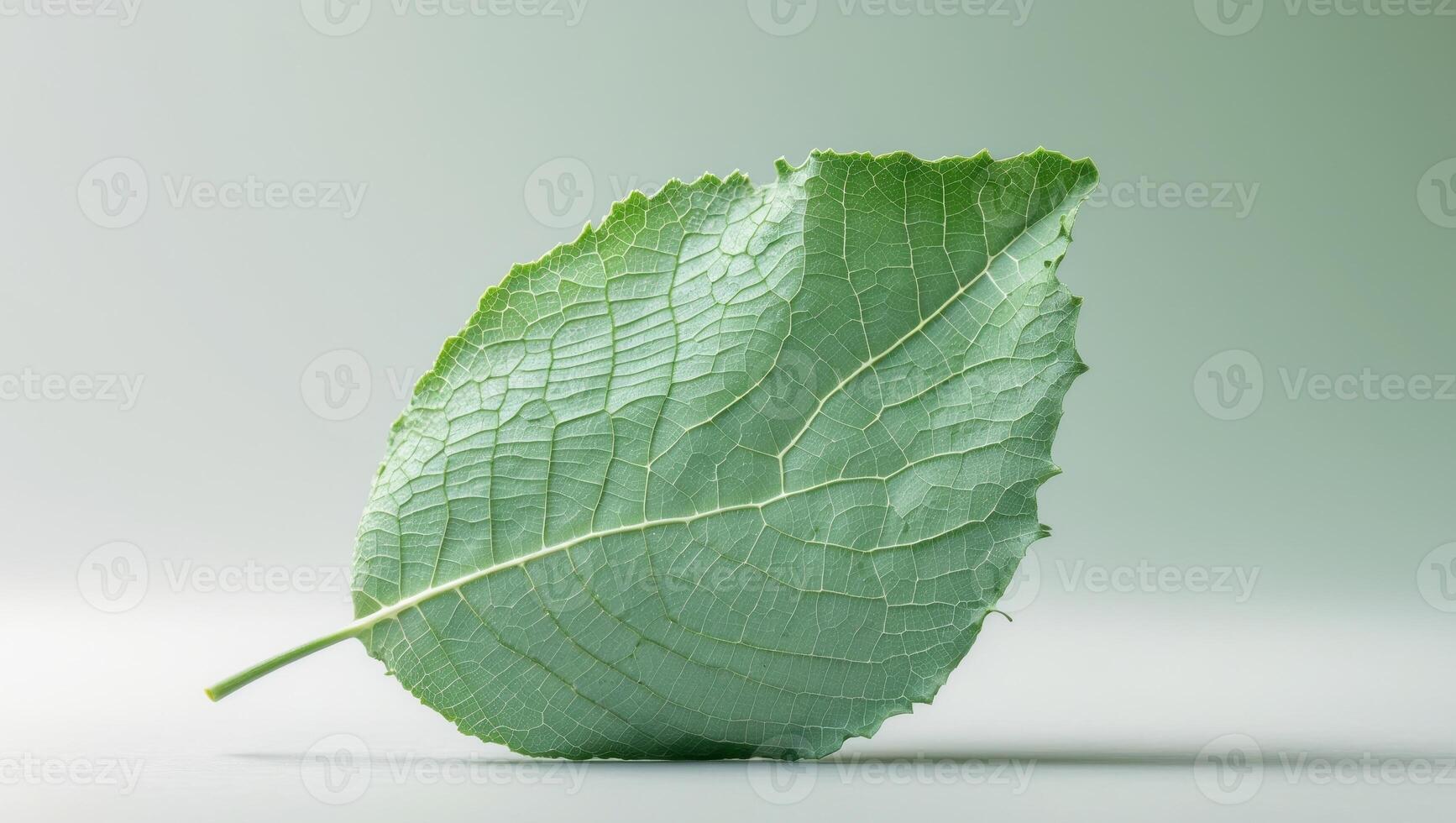 Green leaf with a lot of cracks and ridges. photo