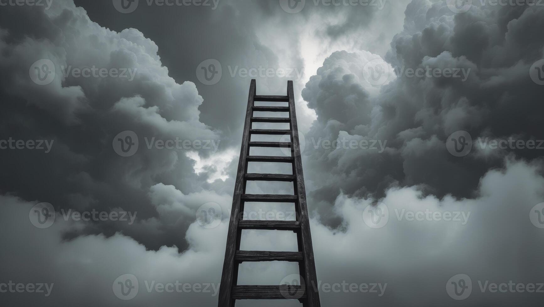 Ladder to the Sky Amidst Stormy Clouds Symbolizing Struggle photo