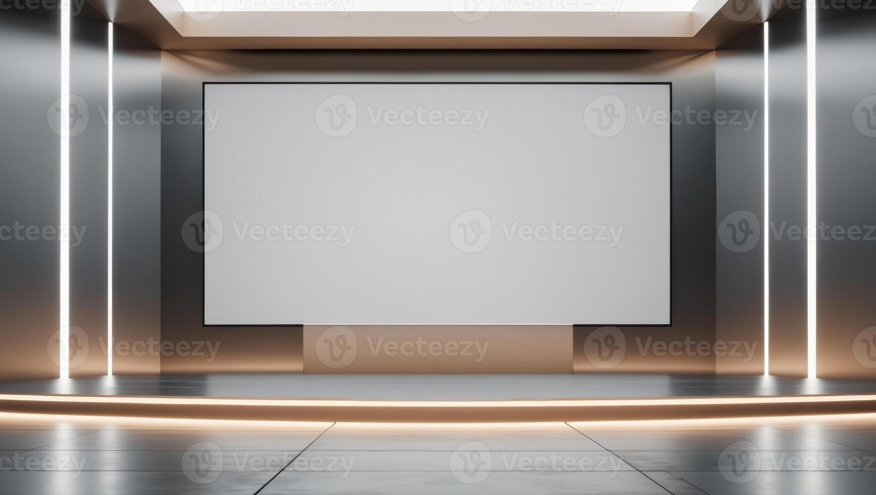 Modern Stage with Large Blank Display Screen for Business Presentations and EventsModern Stage with Large Blank Display Screen for Business Presentations and Events. photo