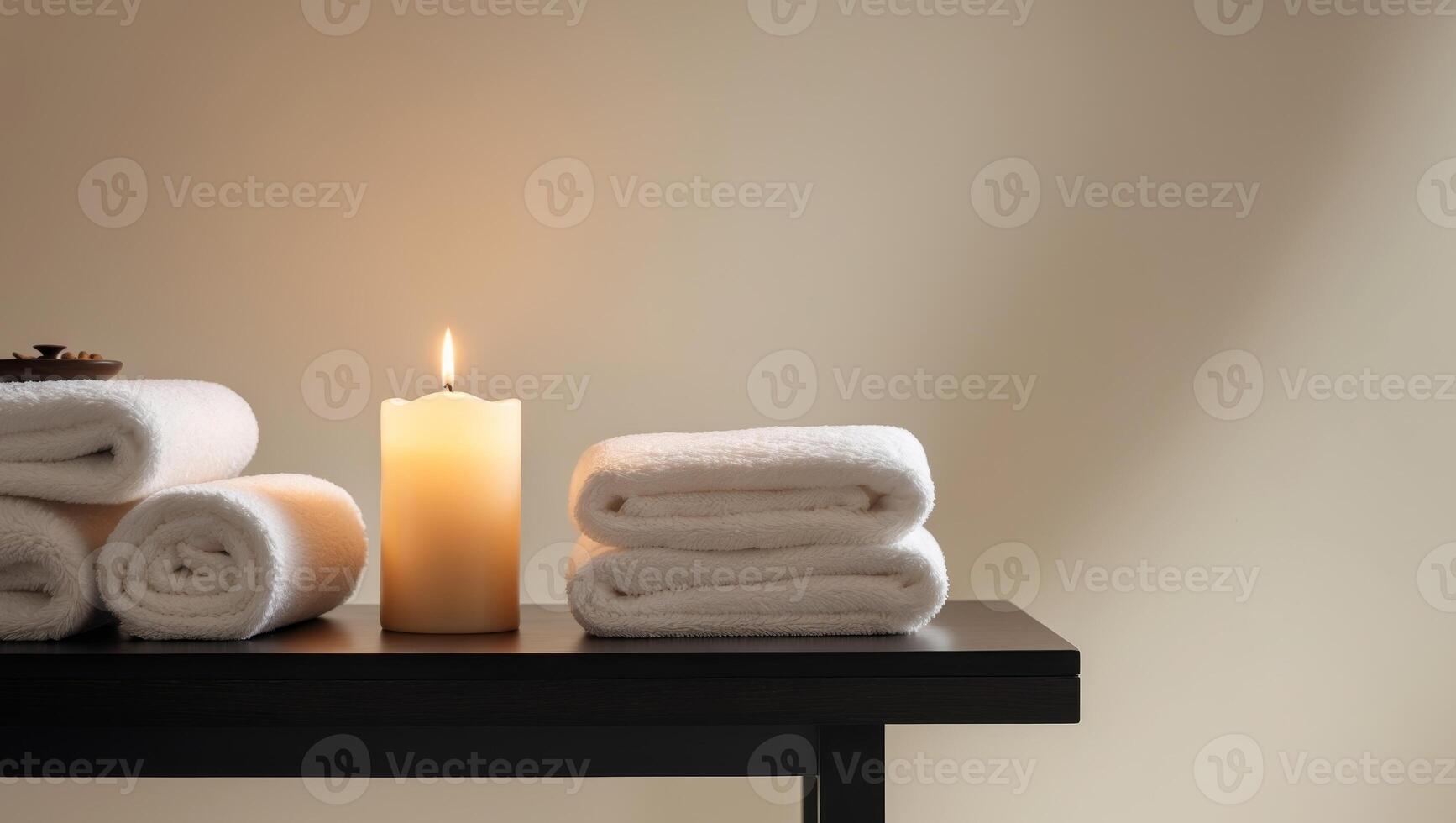 Relaxing spa experience with candle and towels tranquil setting lifestyle relaxation peaceful ambiance photo