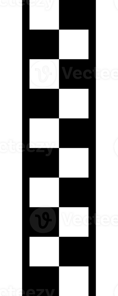 A checkered stripe pattern, zip fastener or zipper, with gaps between the inner squares and the surrounding lines. Vertical orientation, black and white, isolated. png