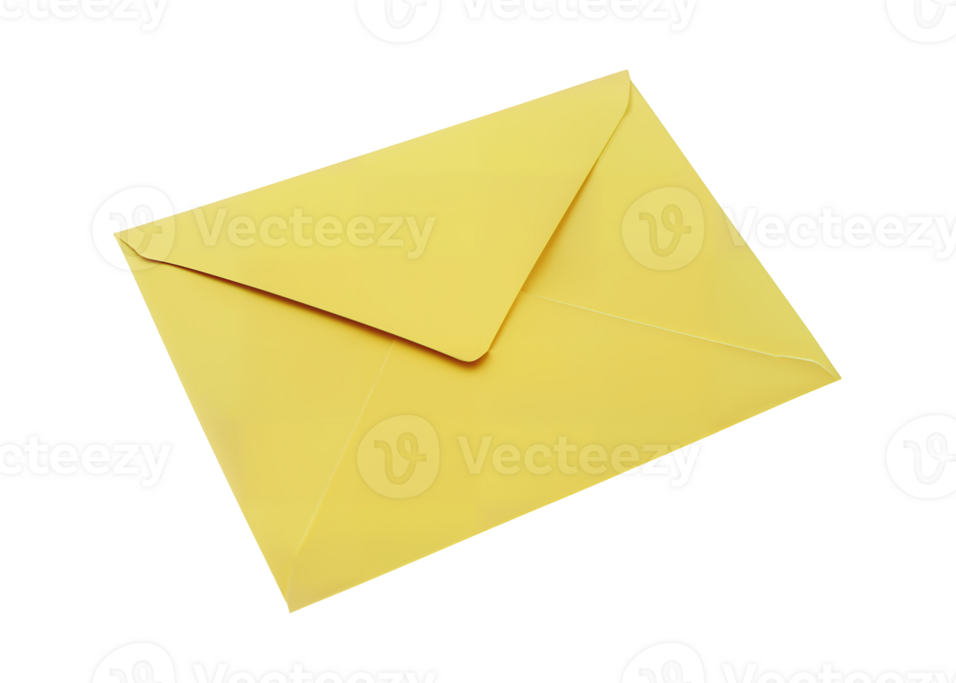 Isolated semi-closed yellow envelope for the old traditional mail postage shipping. Angled 3d illustration. png