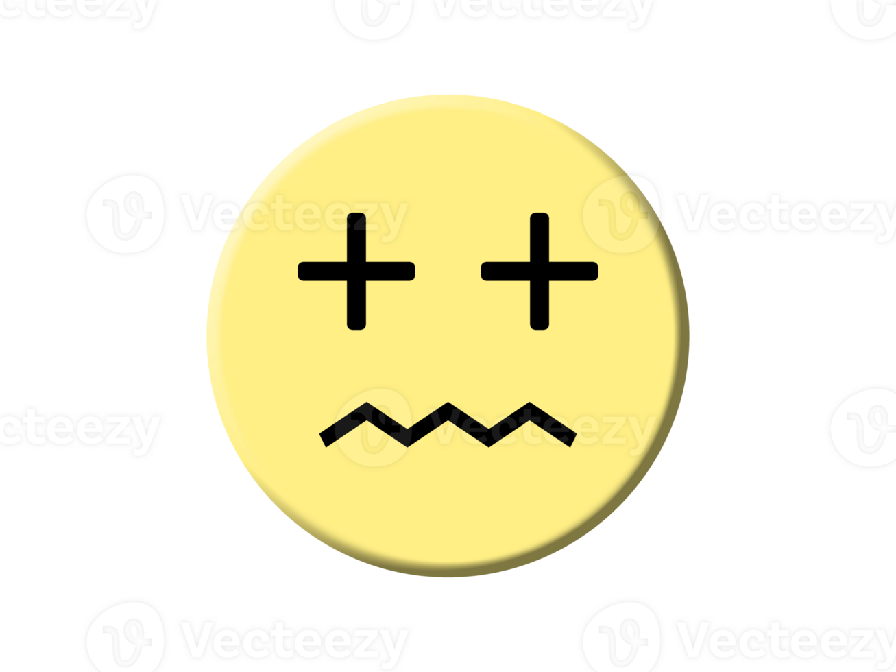 A funny isolated emoji of a dead face, two crosses as the eyes, a zig-zag line as the mouth. png