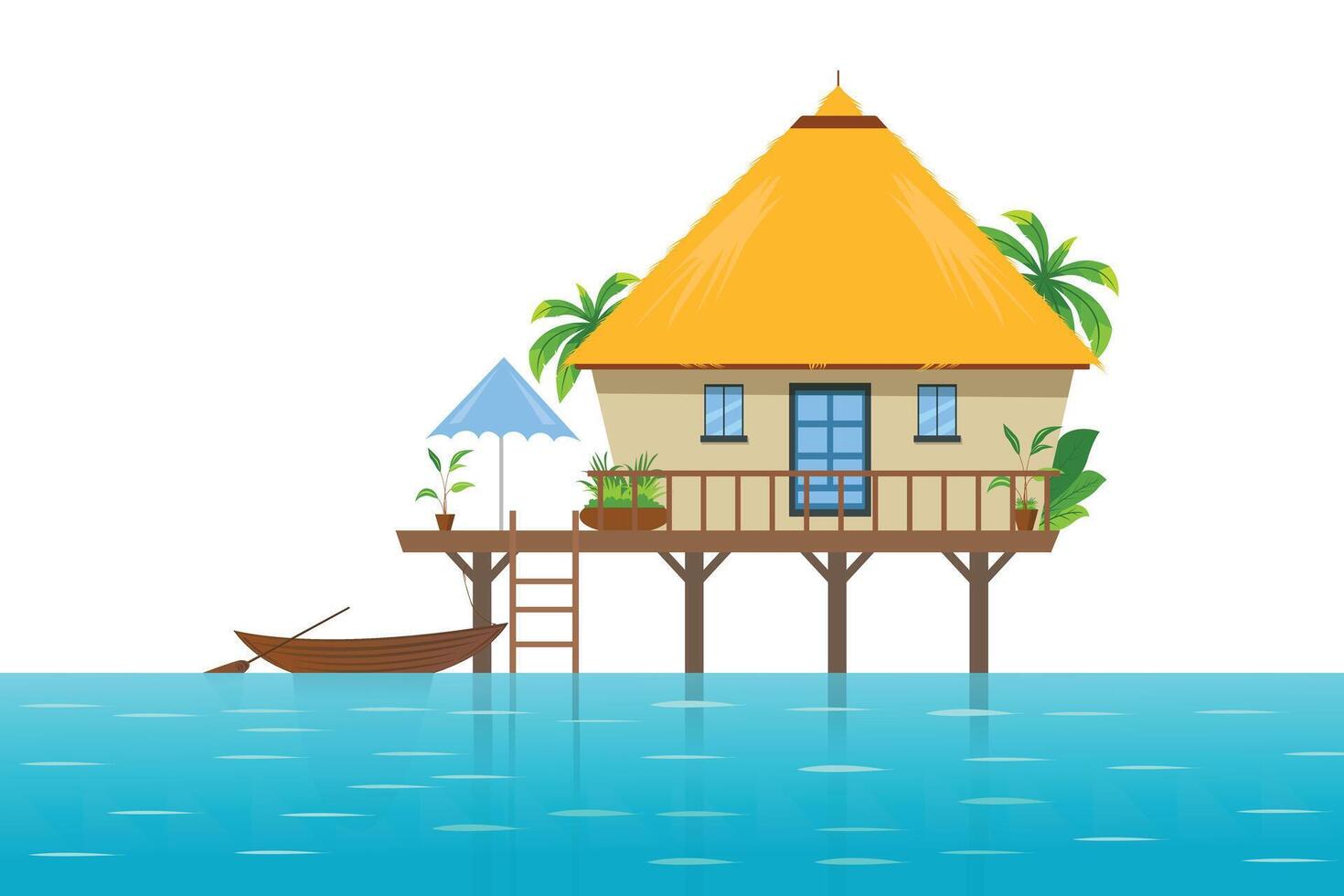 Water Lodge and Boat Ocean vector