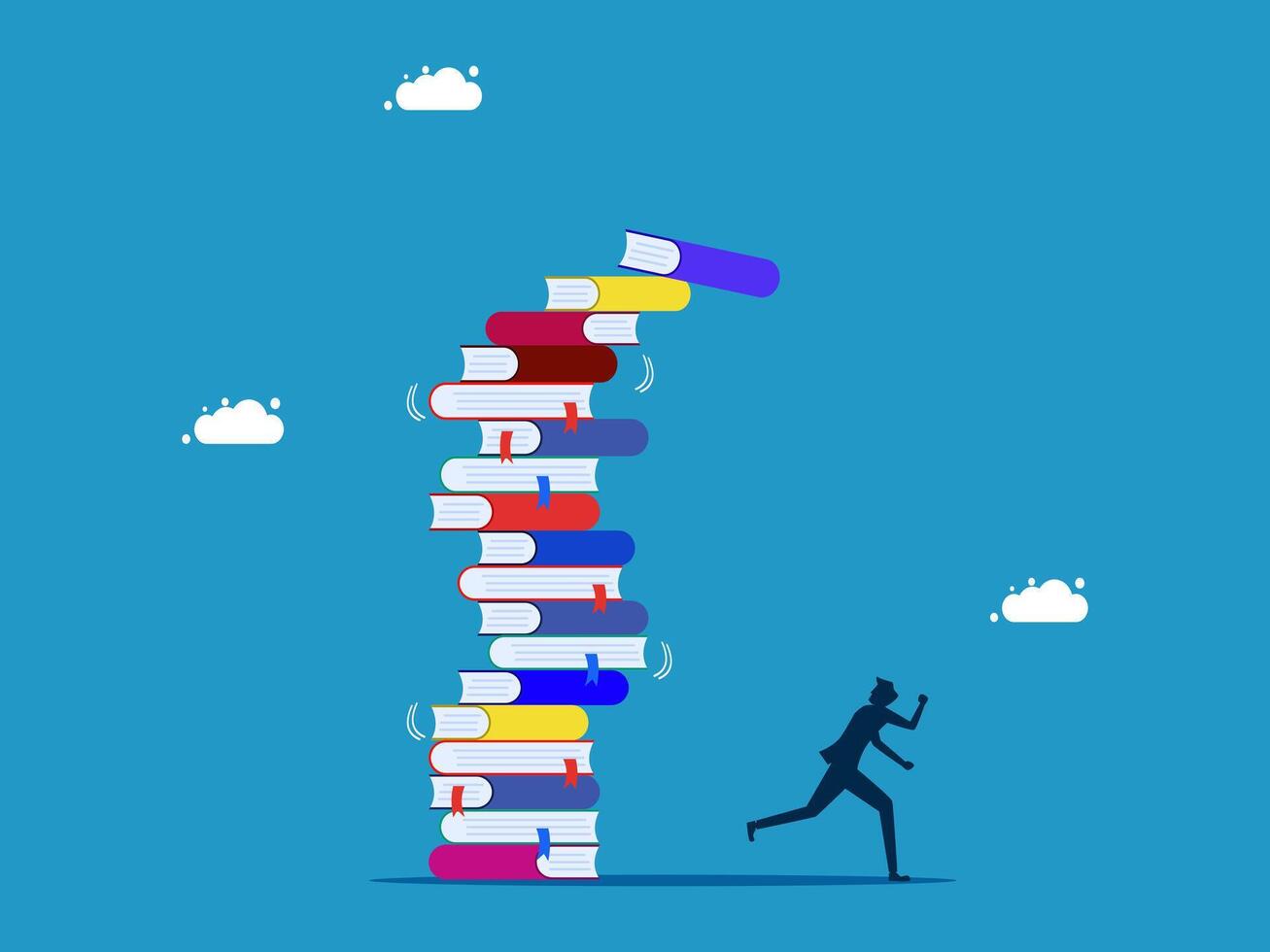 man running away from stack of books vector