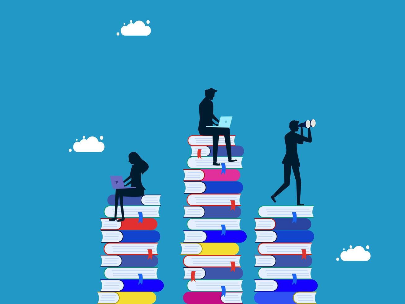 all people sitting on top of stacks of books vector