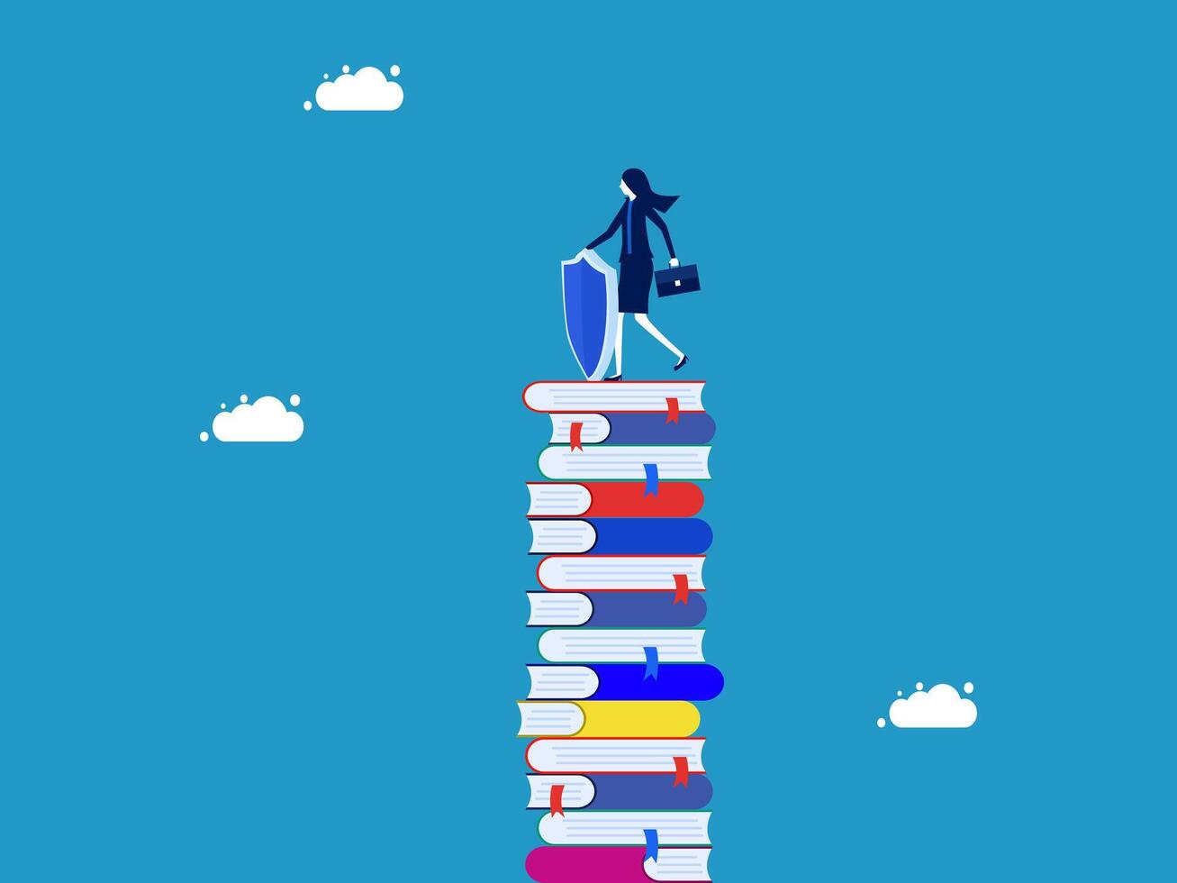 woman standing on top of a stack of books vector