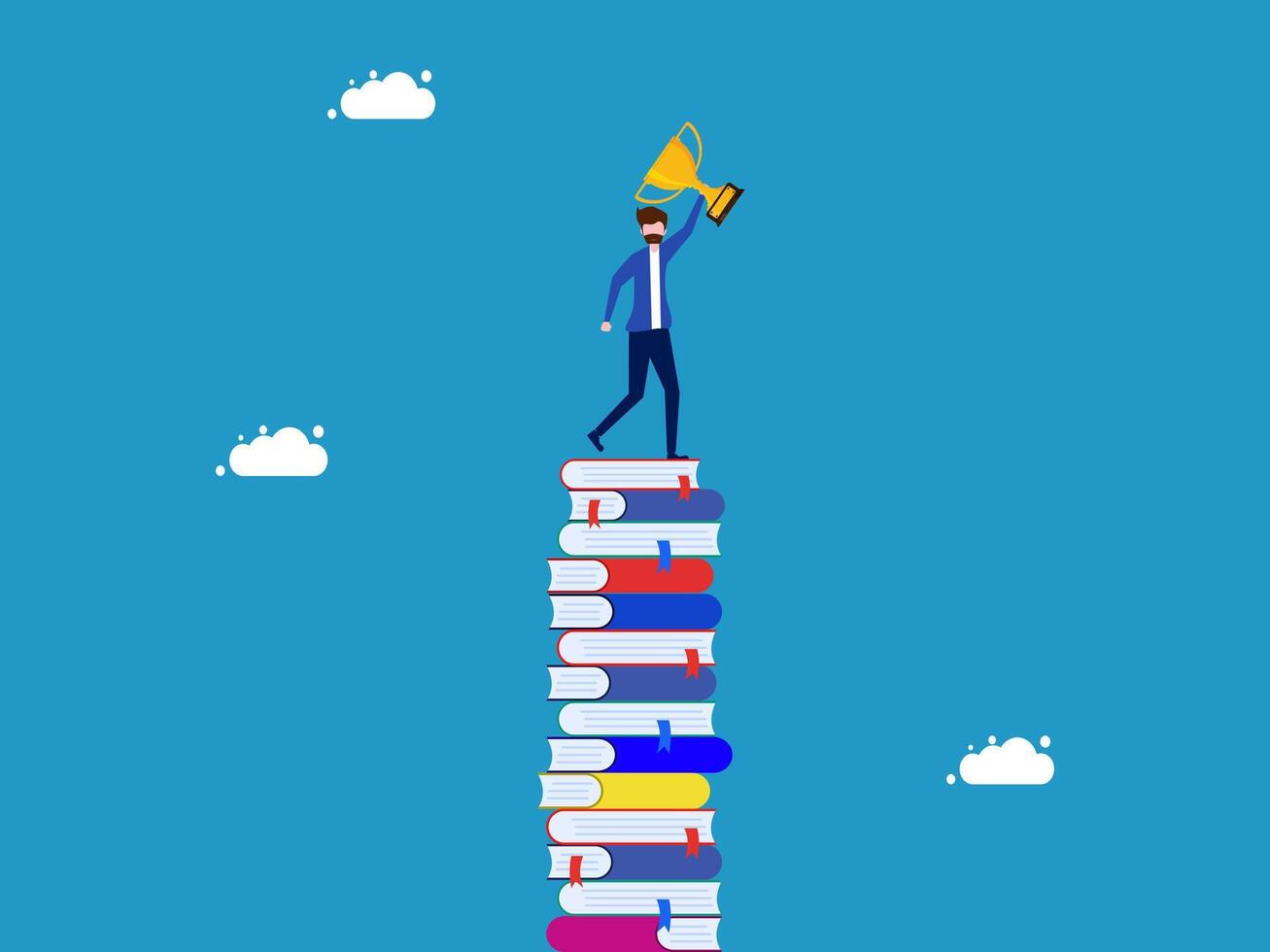 man standing on top of stack of books with megaphone vector