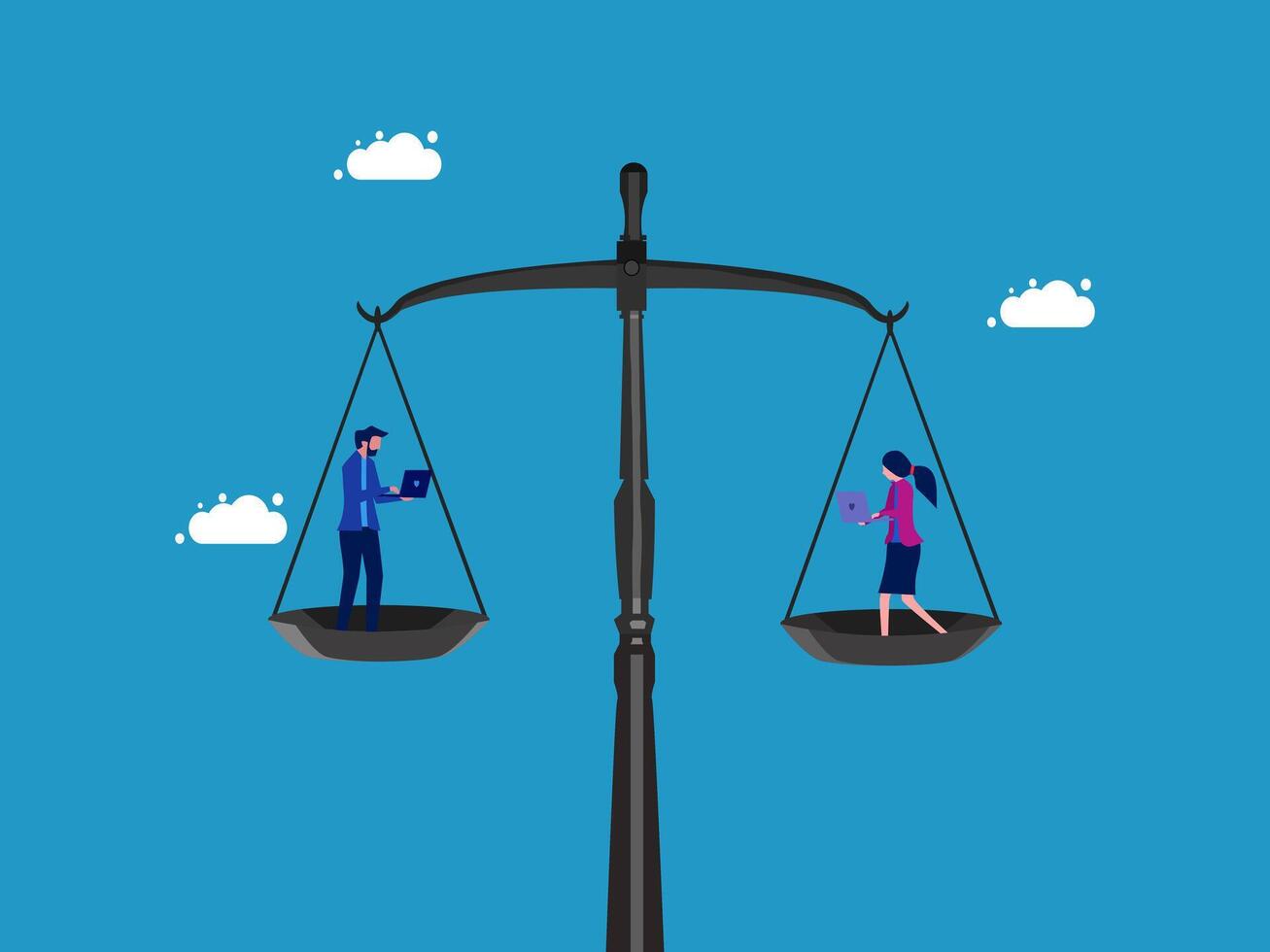 two people on scales with one holding a laptop vector