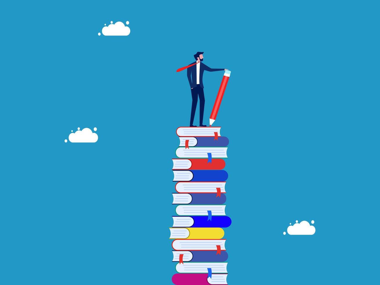a businessman standing on top of stack of books vector